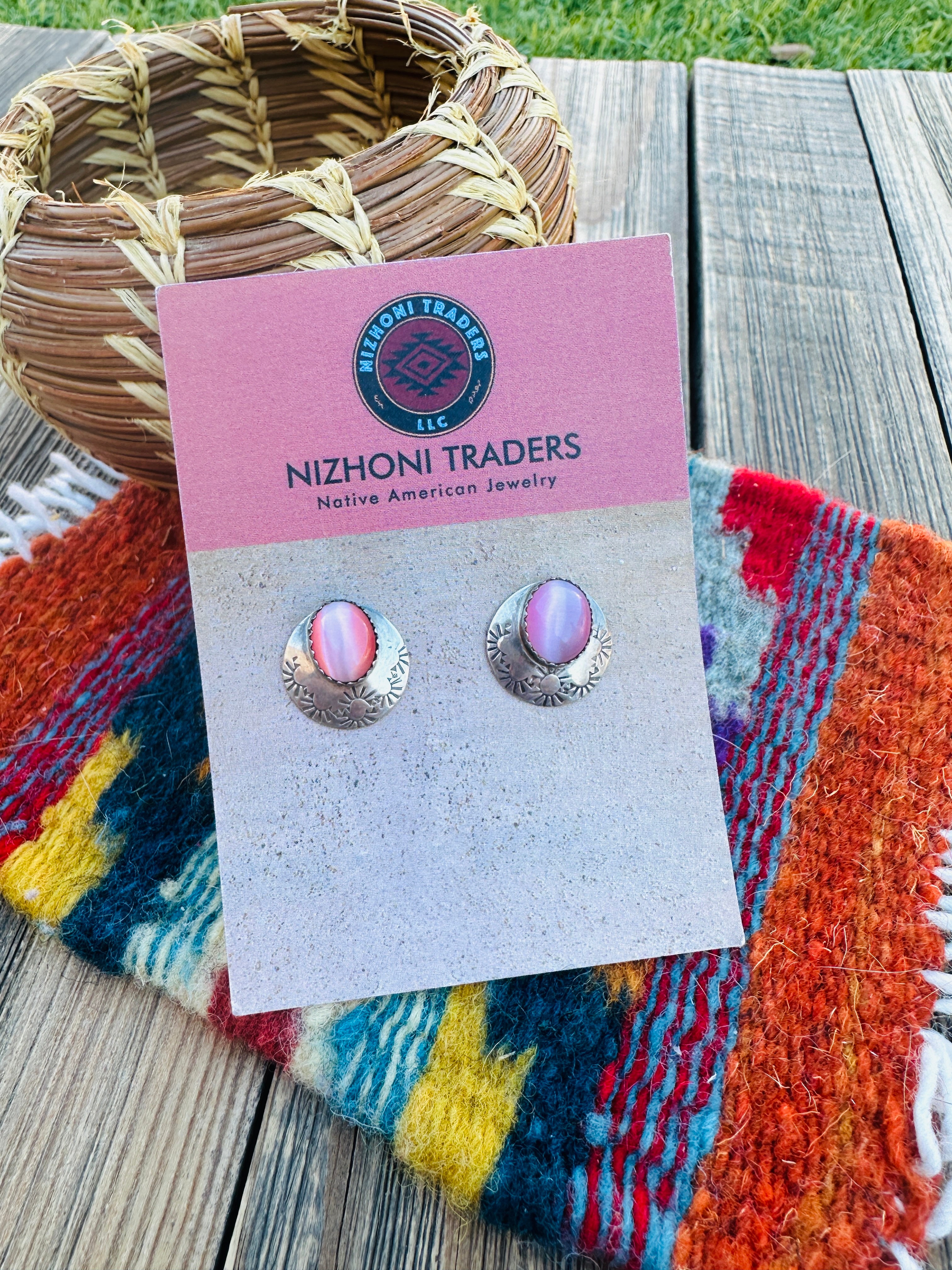 Handcrafted Old Pawn Sterling Silver & Mother of Pearl Stud Earrings