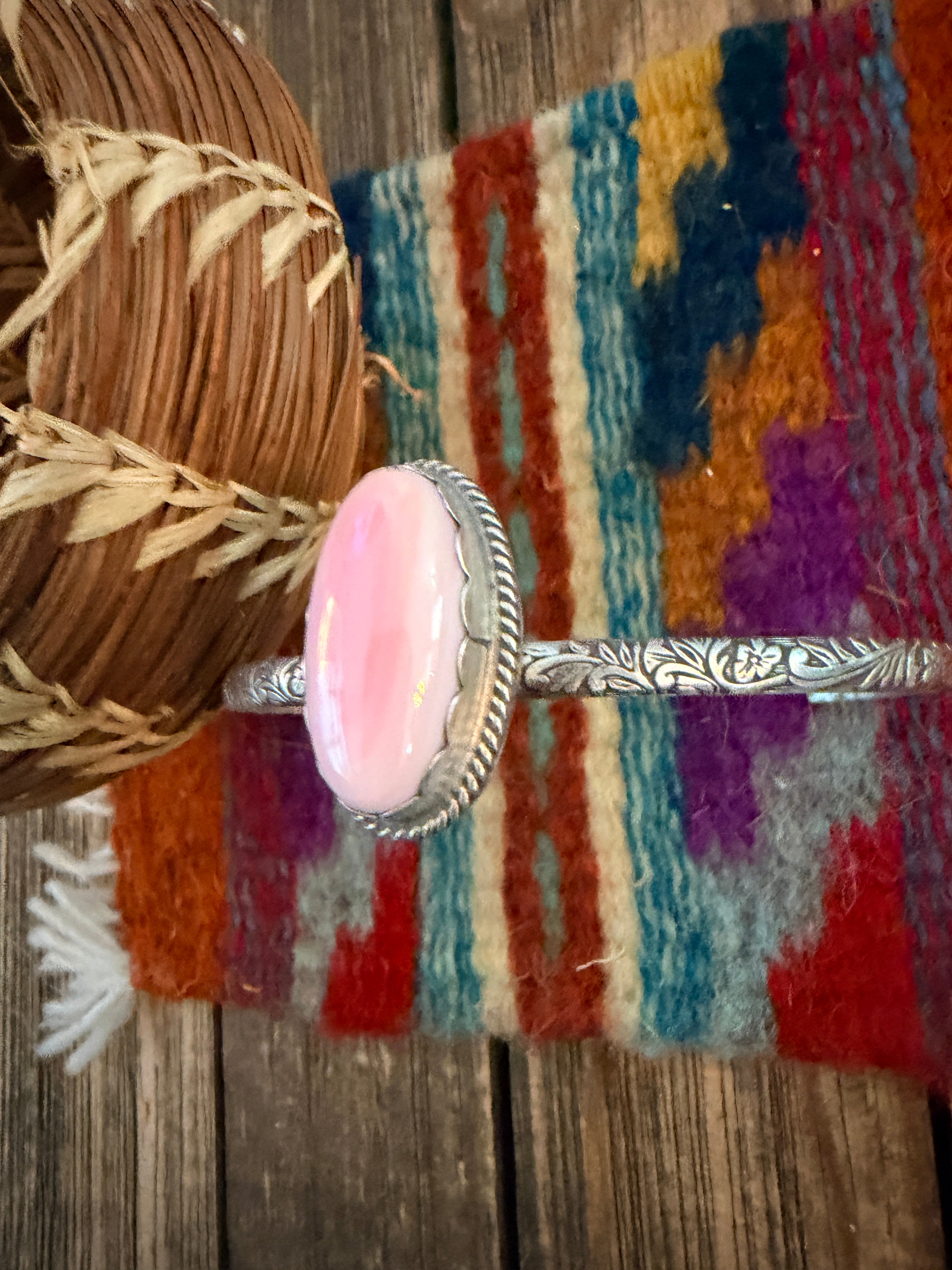 Handmade Queen Pink Conch & Sterling Silver Cuff Bracelet