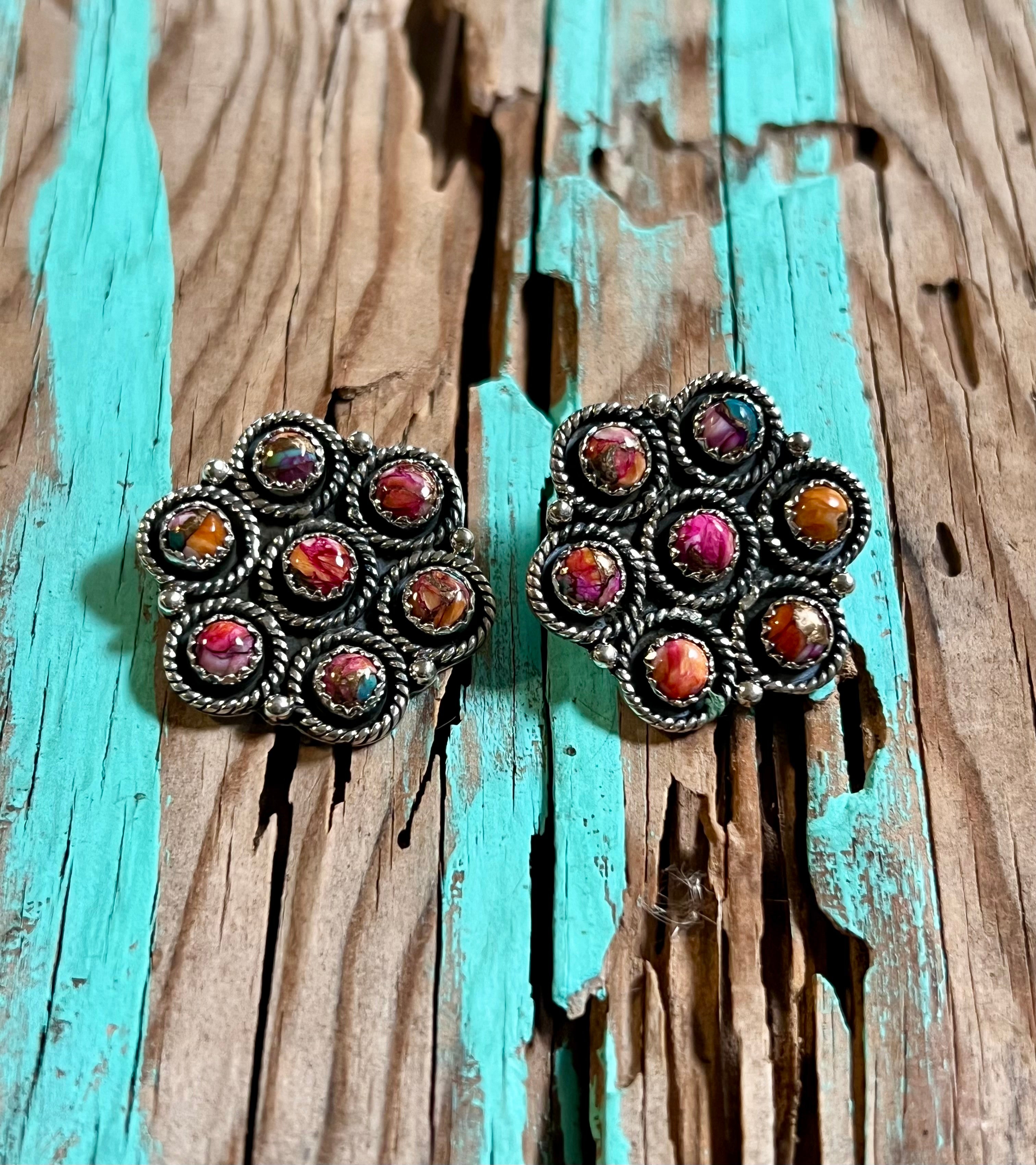 Handmade Pink Dream Mojave Post Sterling Silver Earrings Signed Nizhoni A2