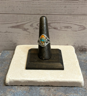 Sterling Silver Orange Spiny Turquoise Ring Size 7.5
