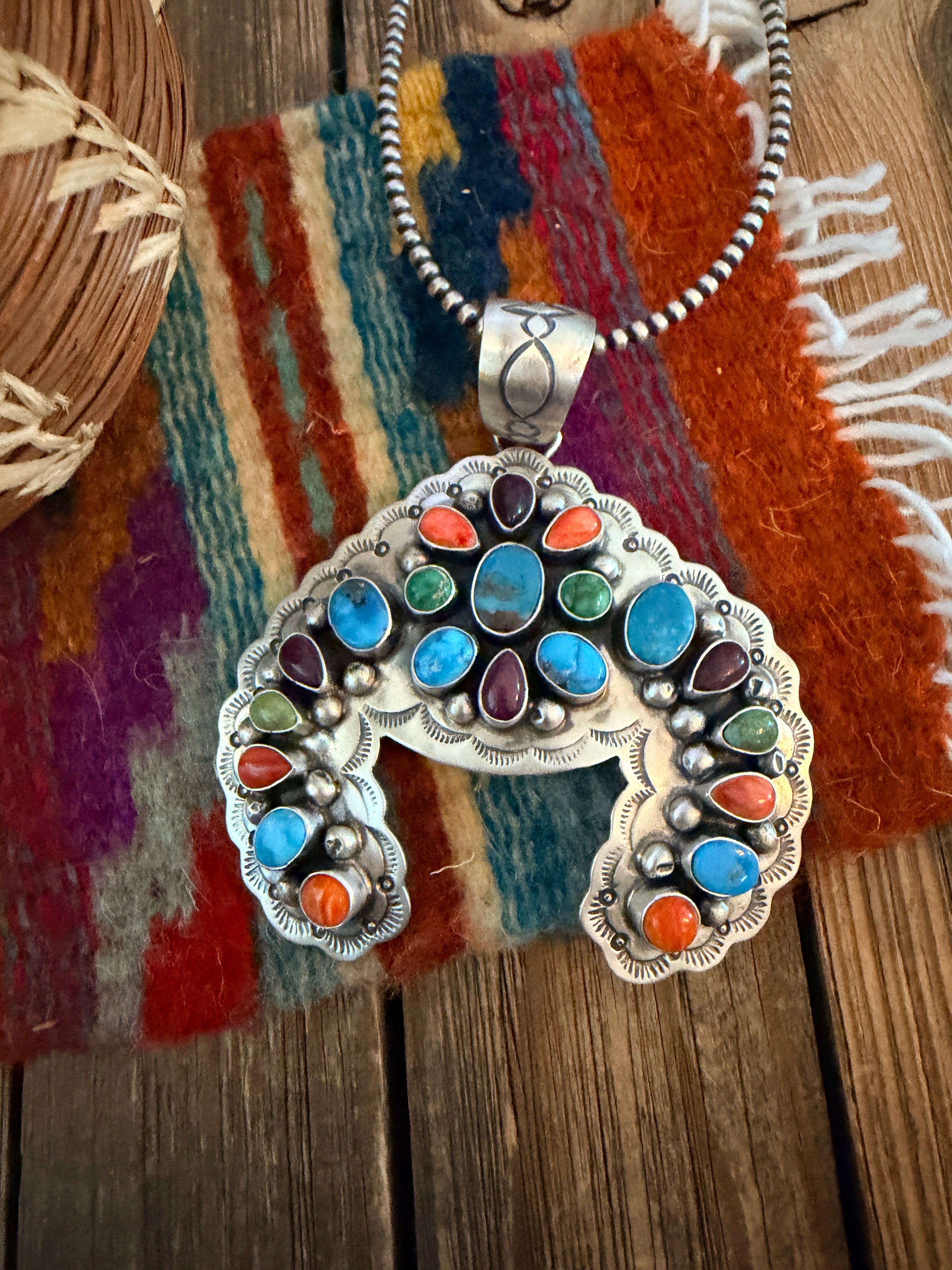 Handcrafted Sterling Silver & Multi Stone Naja Pendant by Cordell Platero