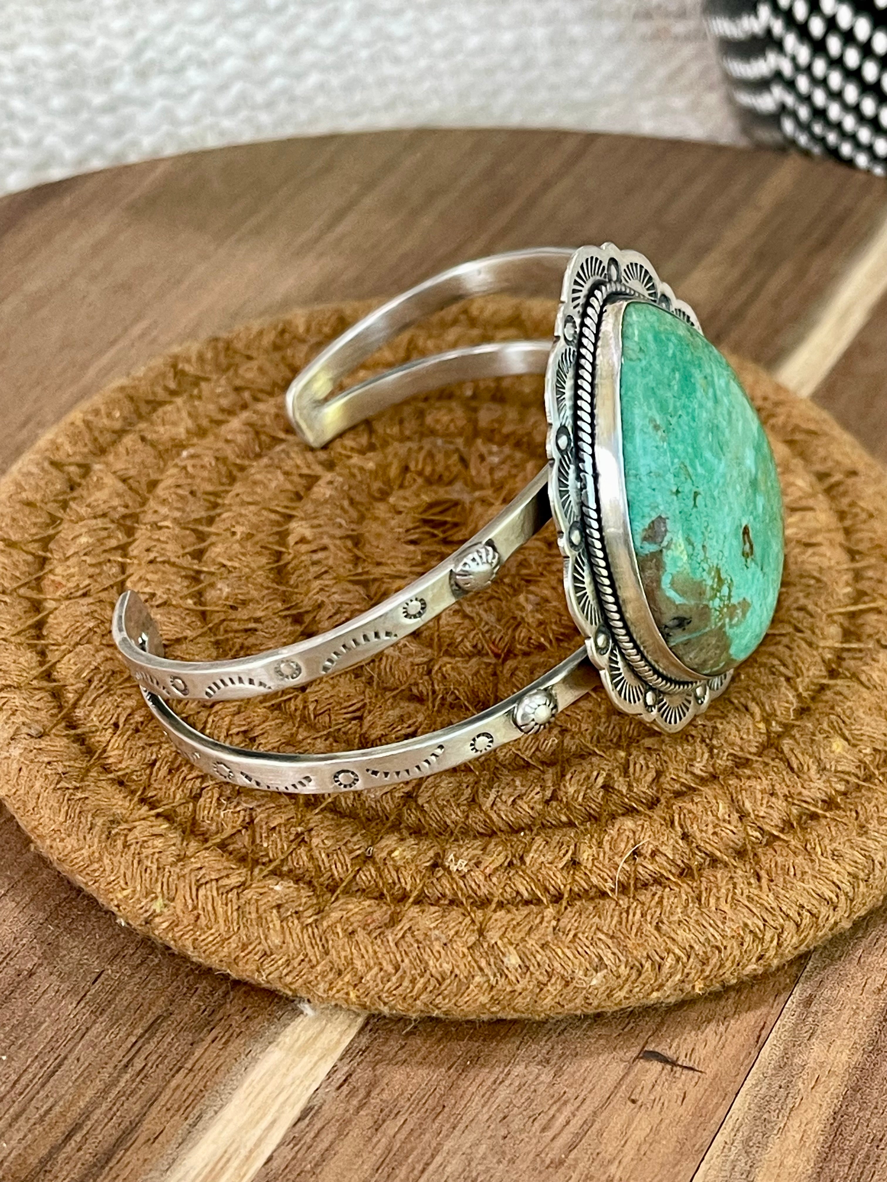 Gorgeous Handmade Sterling Silver & Royston Turquoise Cuff Bracelet