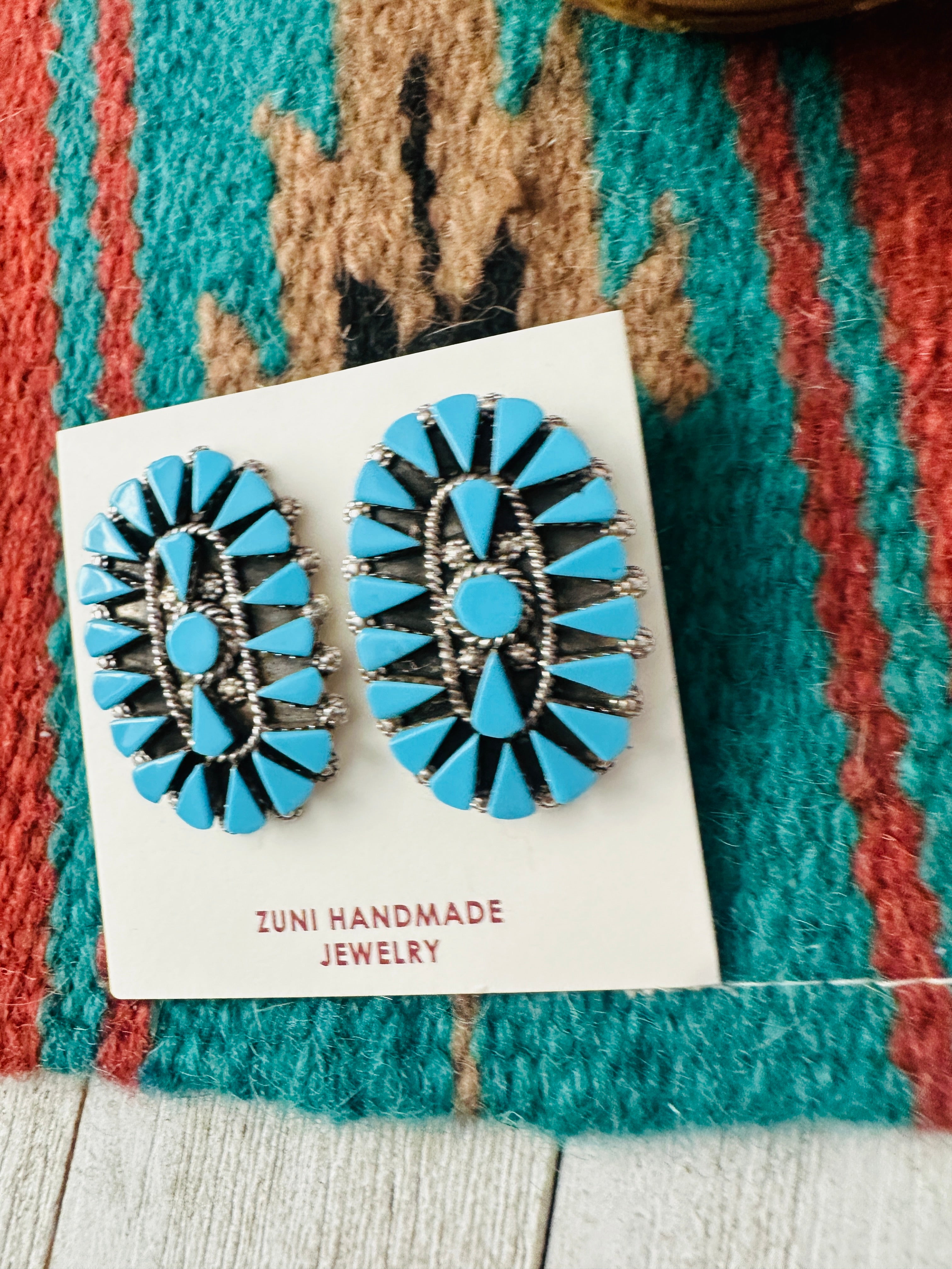 Zuni Sterling Silver & Turquoise Cluster Post Earrings