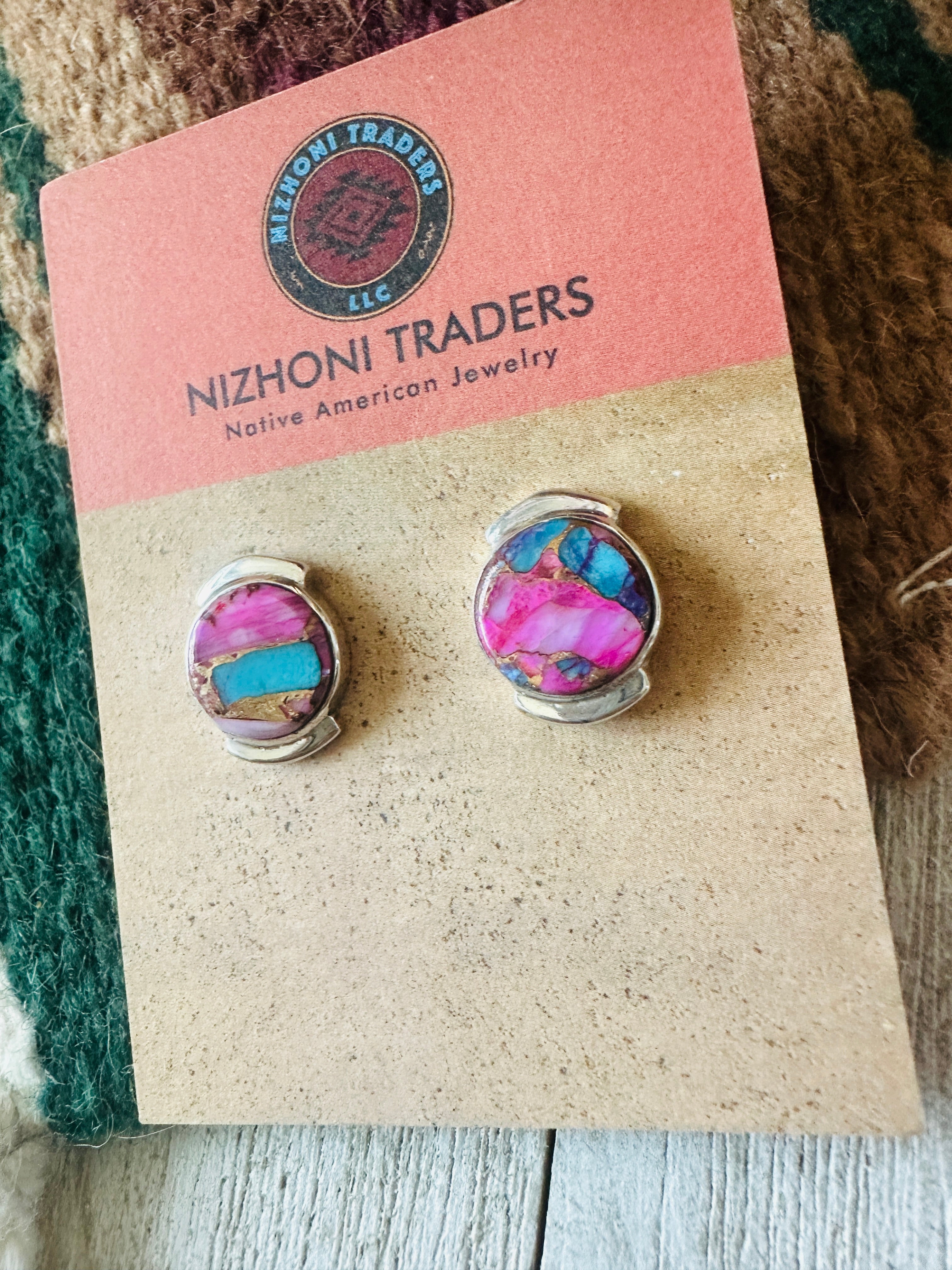 Navajo Sterling Silver & Pink Dream Mojave Post Earrings