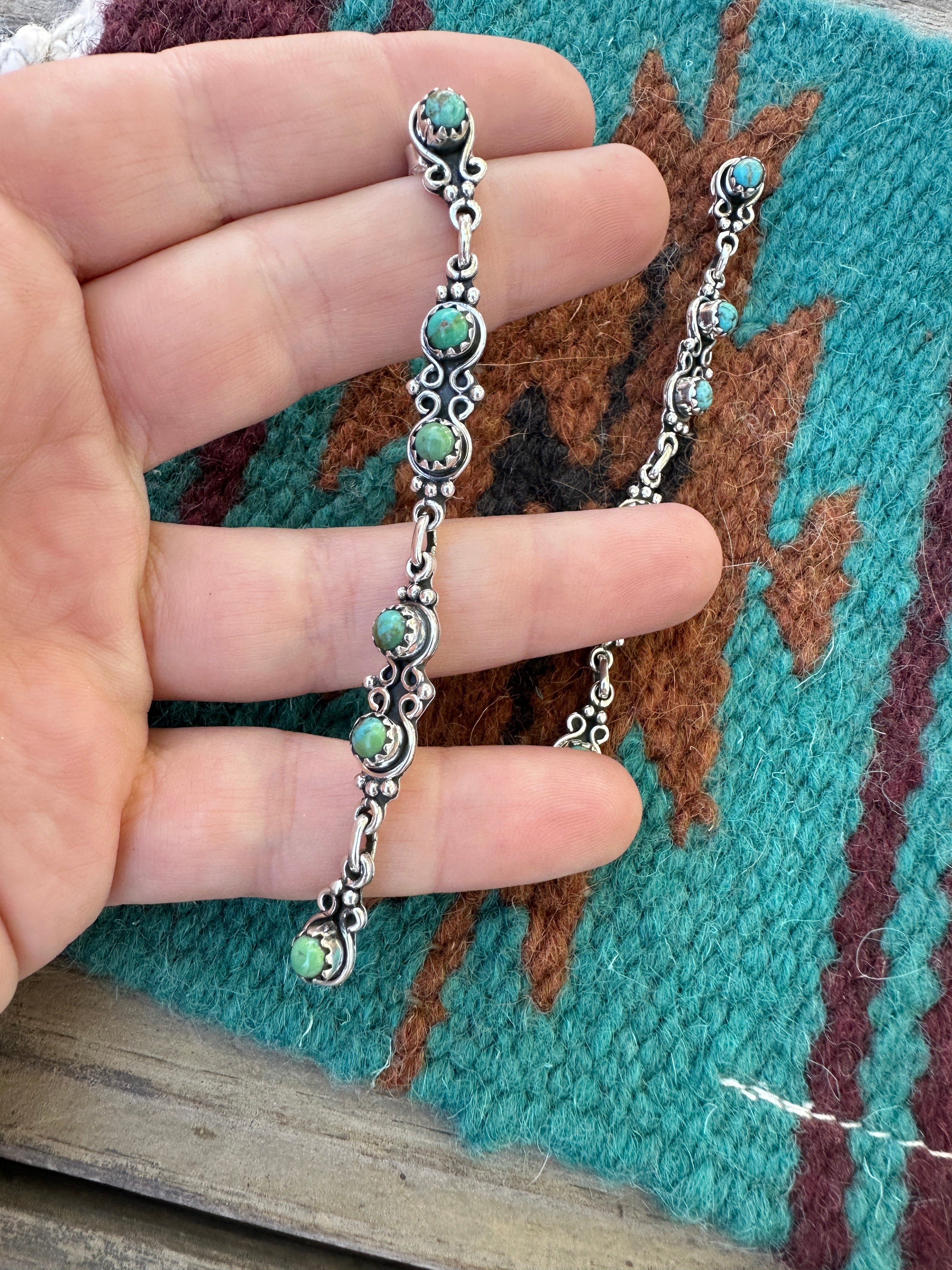 Handmade Turquoise & Sterling Silver Dangle 6 Stone Earrings