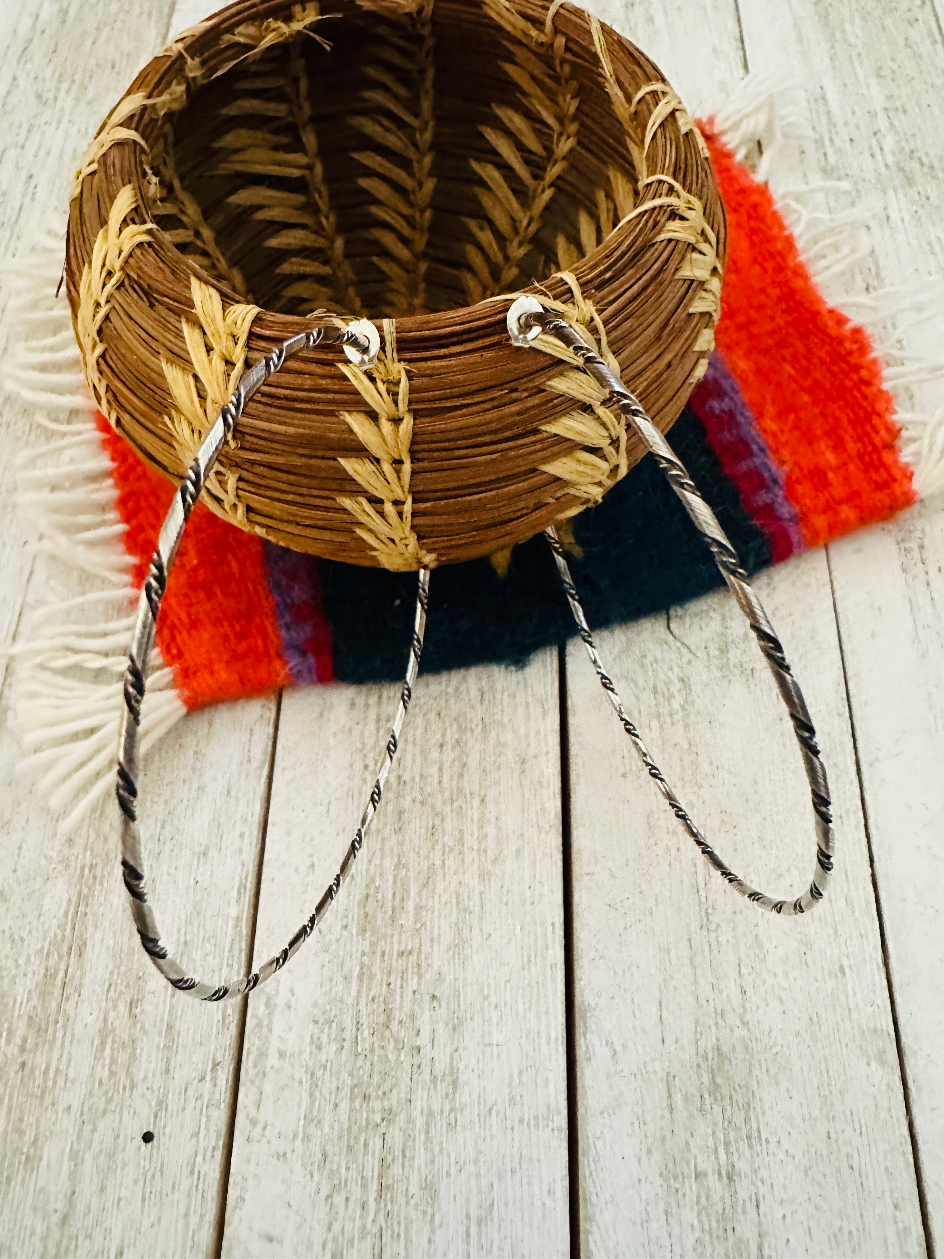 Navajo Twisted Sterling Silver Hoop Earrings