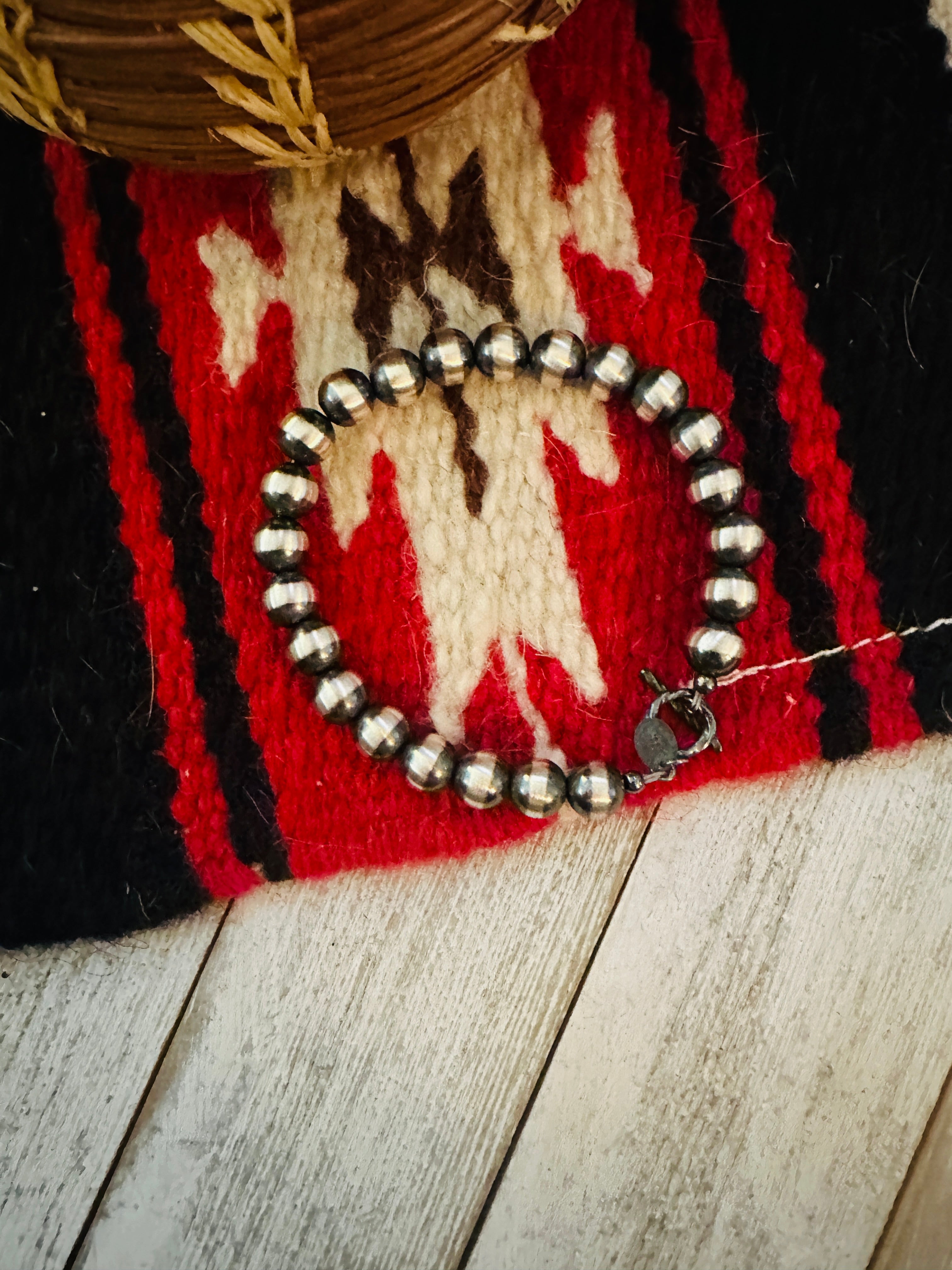 Navajo Sterling Silver Pearl Beaded Bracelet