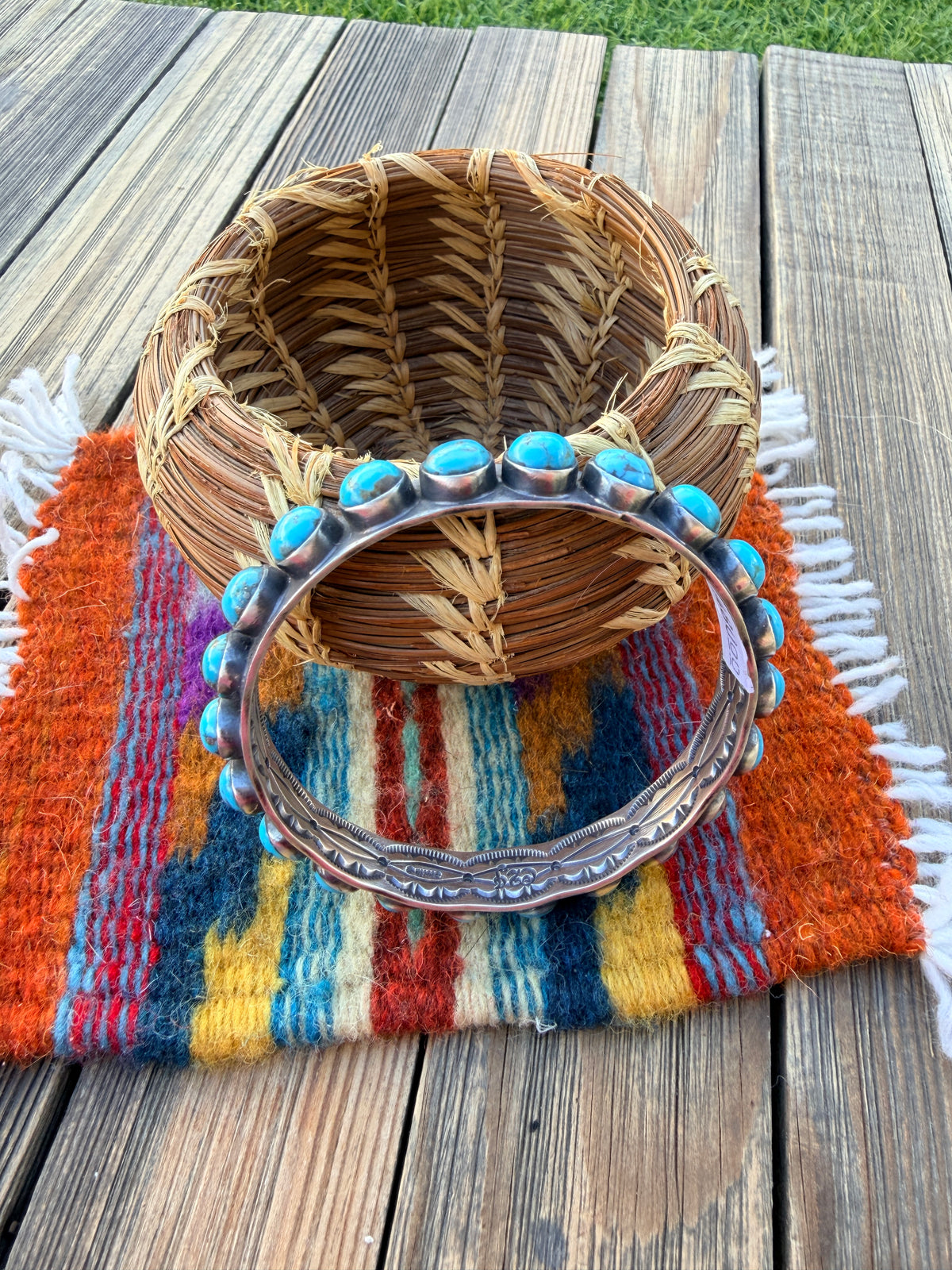 Handcrafted Turquoise & Sterling Silver Bangle Bracelet