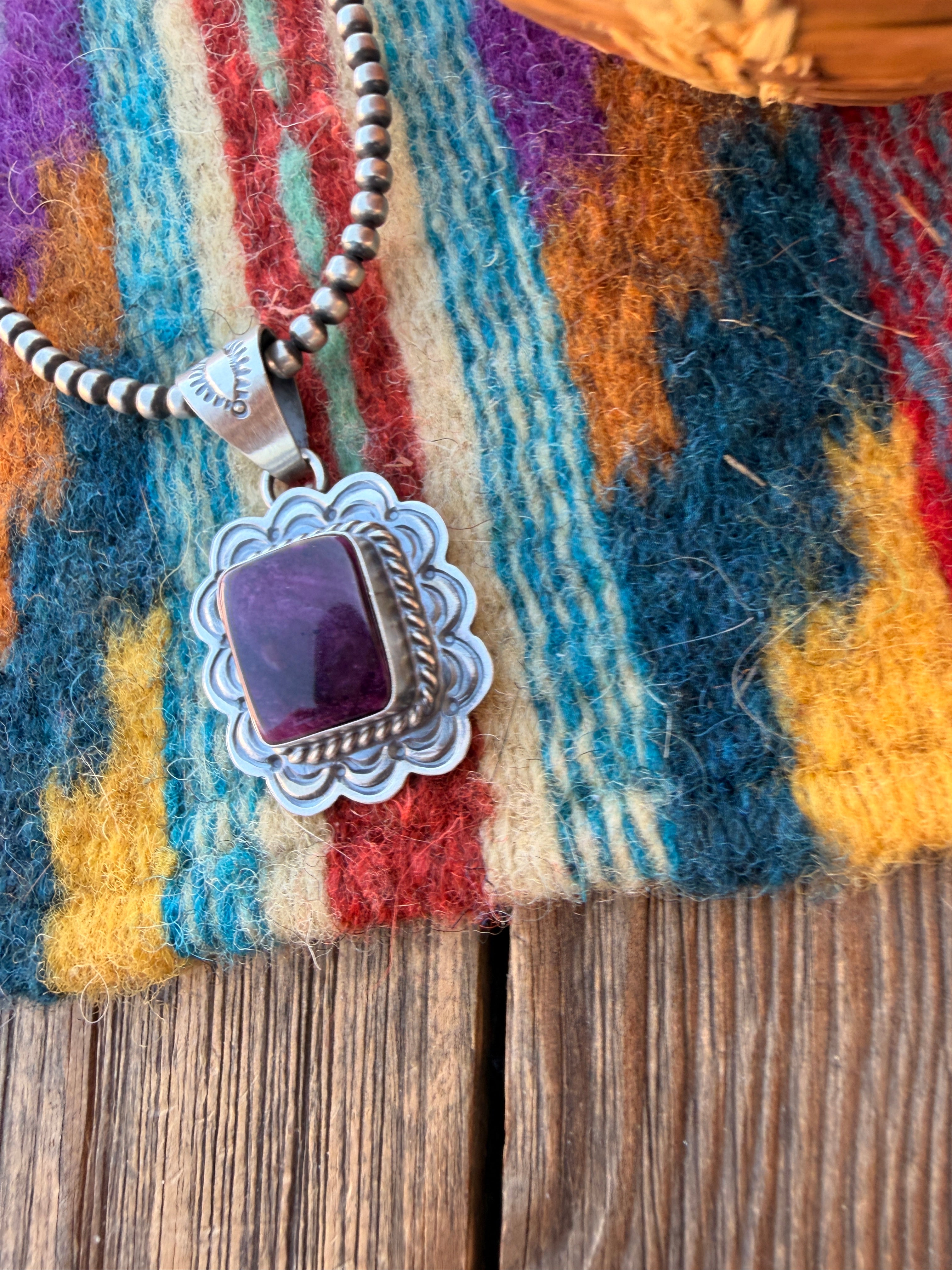 Handcrafted Sterling Silver & Purple Spiny Pendant by Patrick Skeets
