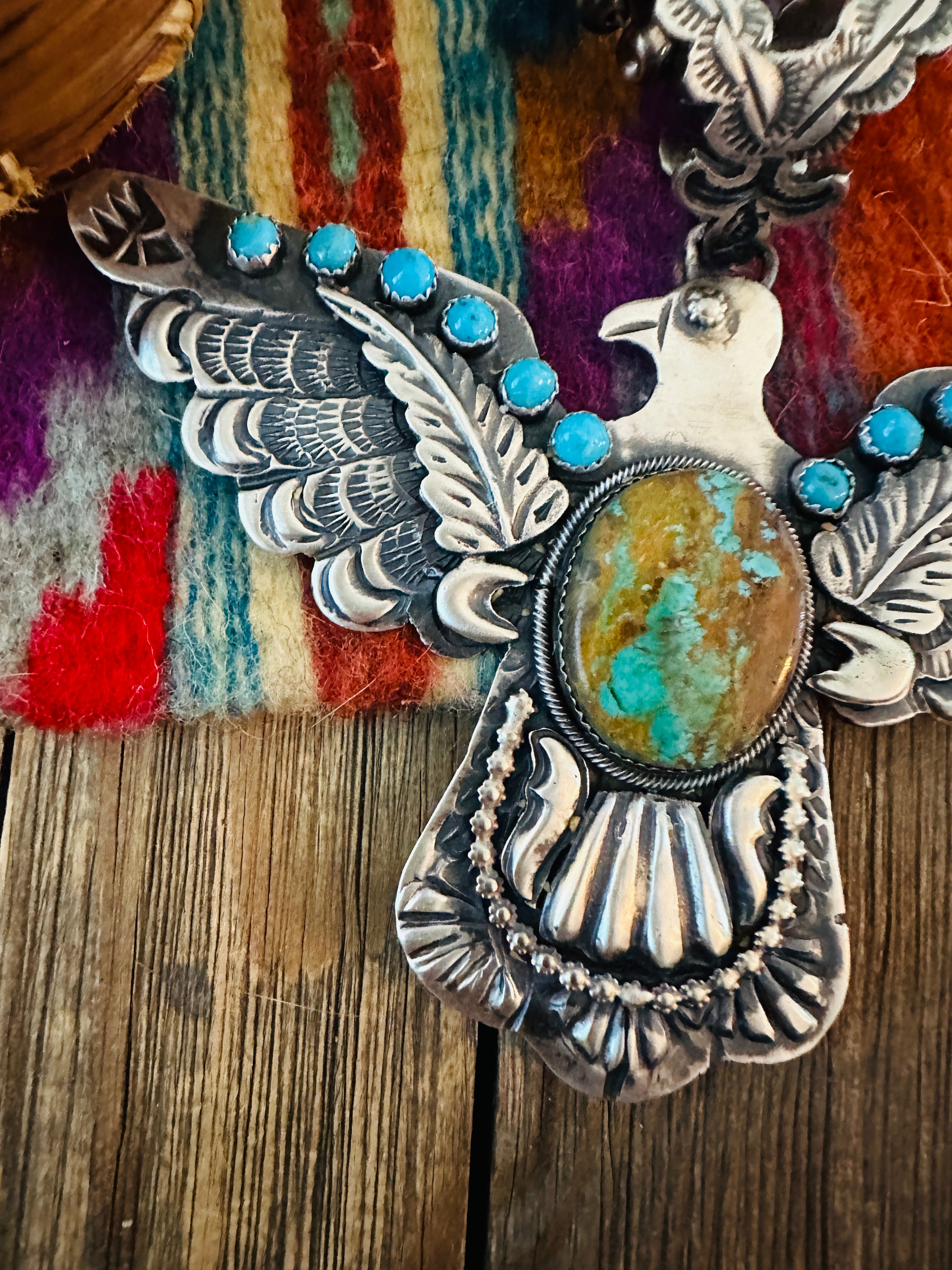 Handcrafted Turquoise & Sterling Silver Thunderbird Pendant by Richard Yazzie