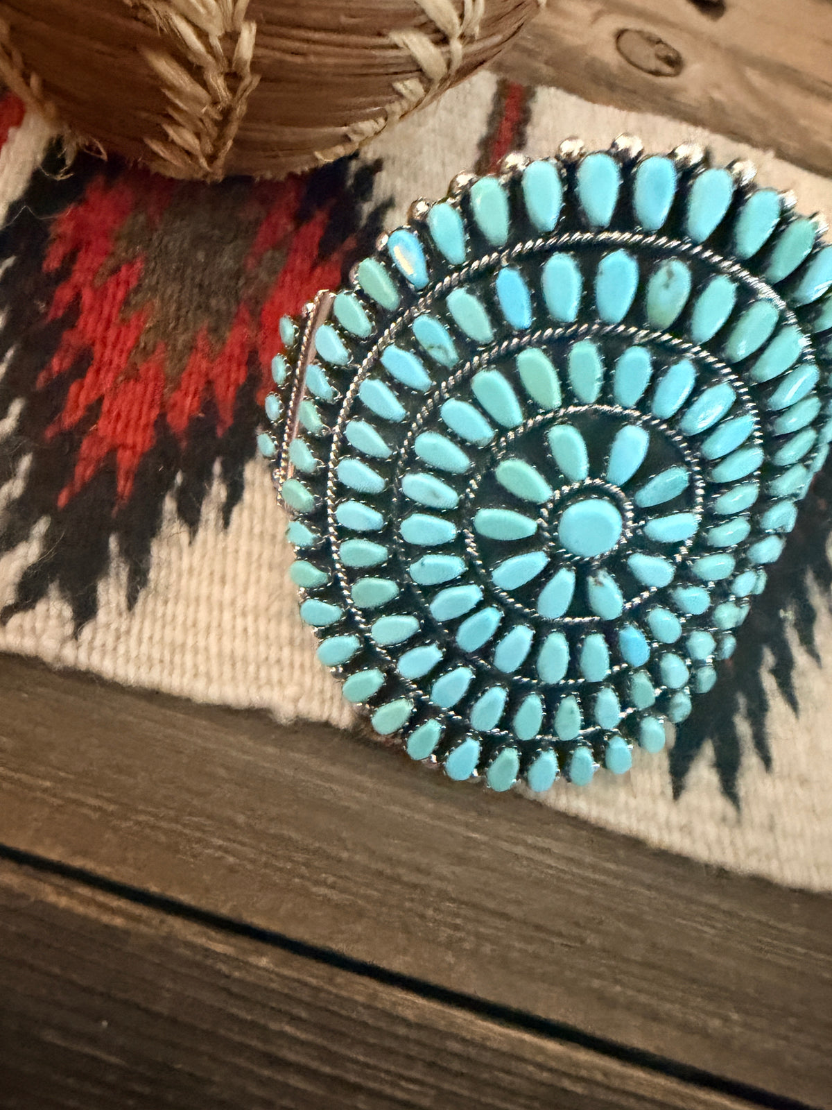 Handcrafted Sleeping Beauty Turquoise & Sterling Silver Cluster Cuff Bracelet