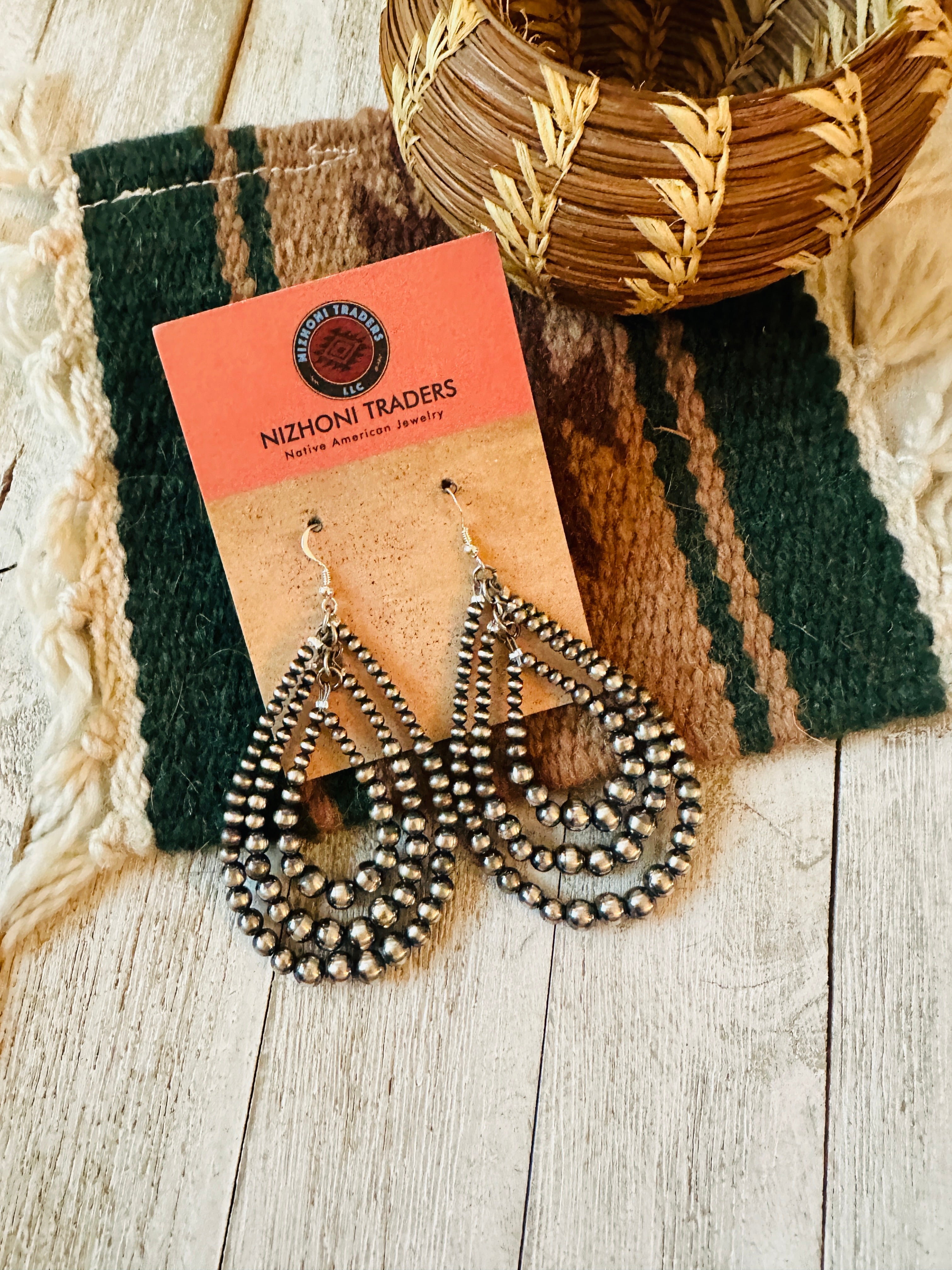 Navajo Sterling Silver Pearl Dangle Hoop Earrings