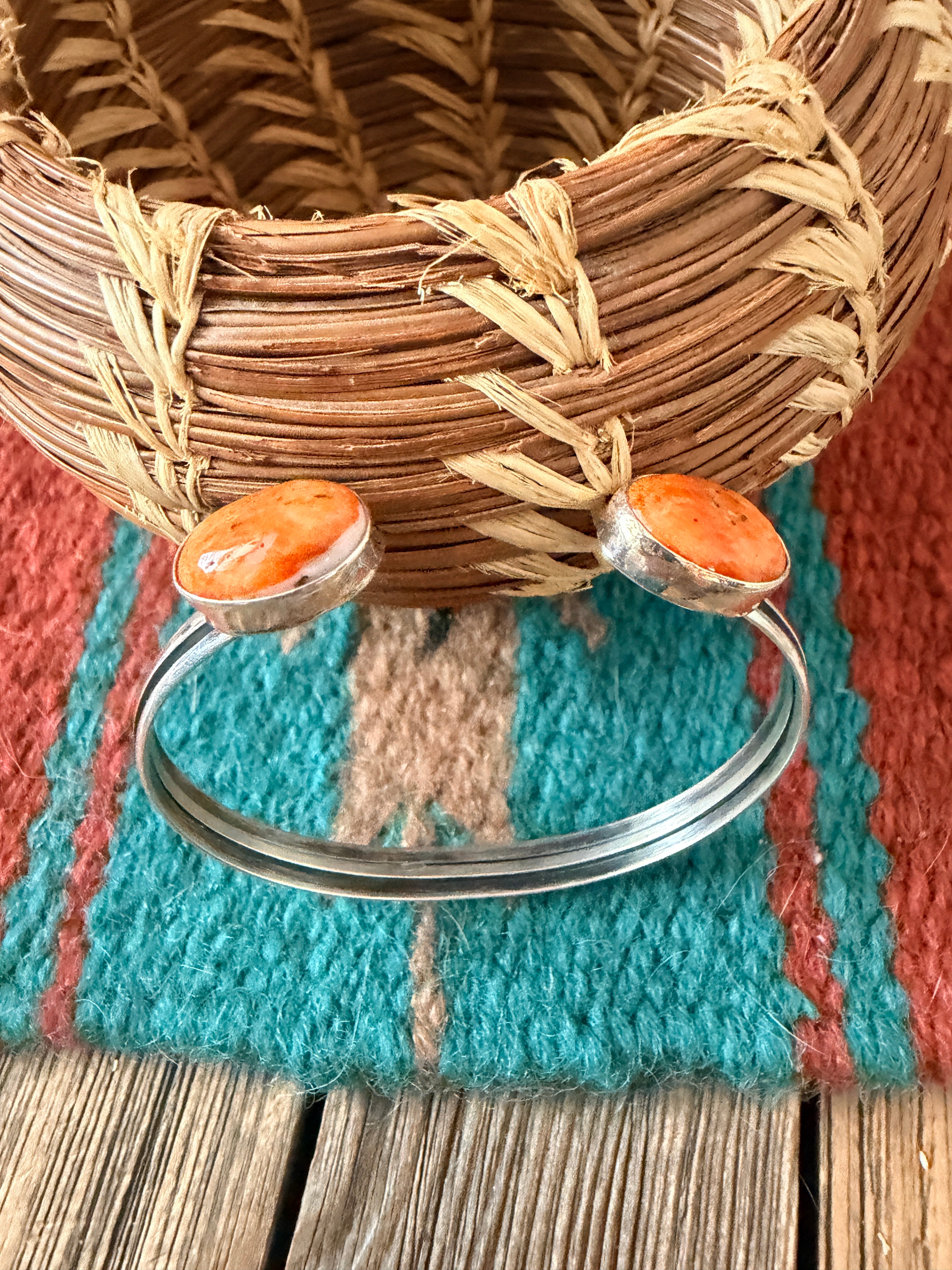 Handcrafted Orange Spiny & Sterling Silver Floating Cuff Bracelet
