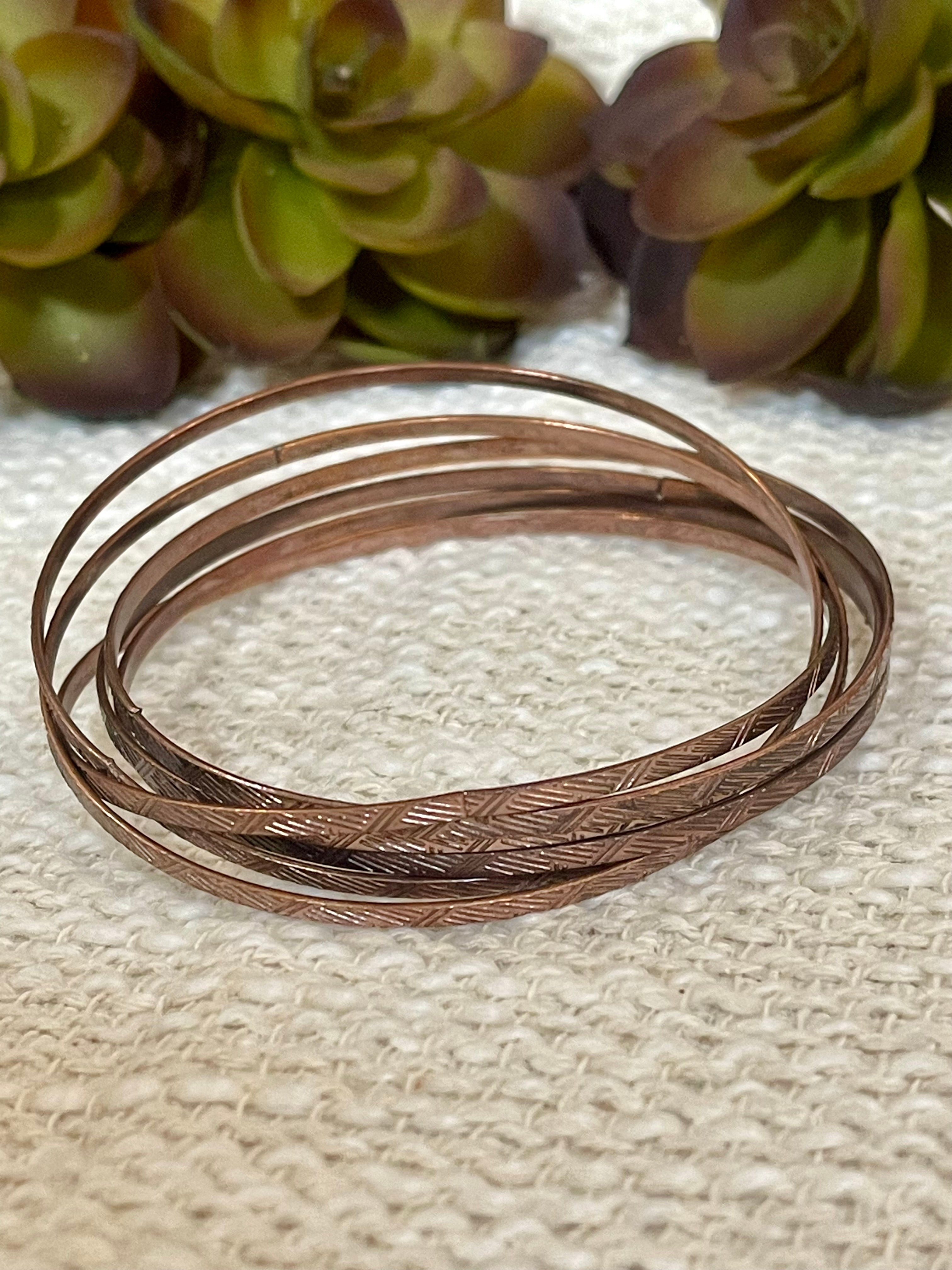 Vintage Handmade Copper Stacked Bangle Bracelet