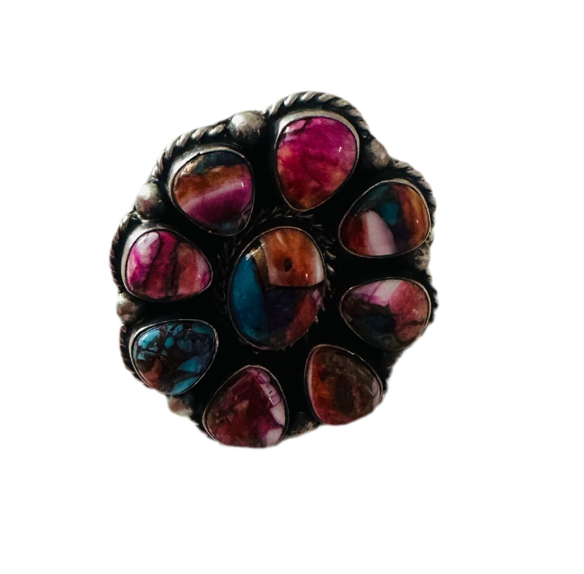 Handcrafted Sterling Silver & Pink Dream Mojave Cluster Adjustable Ring