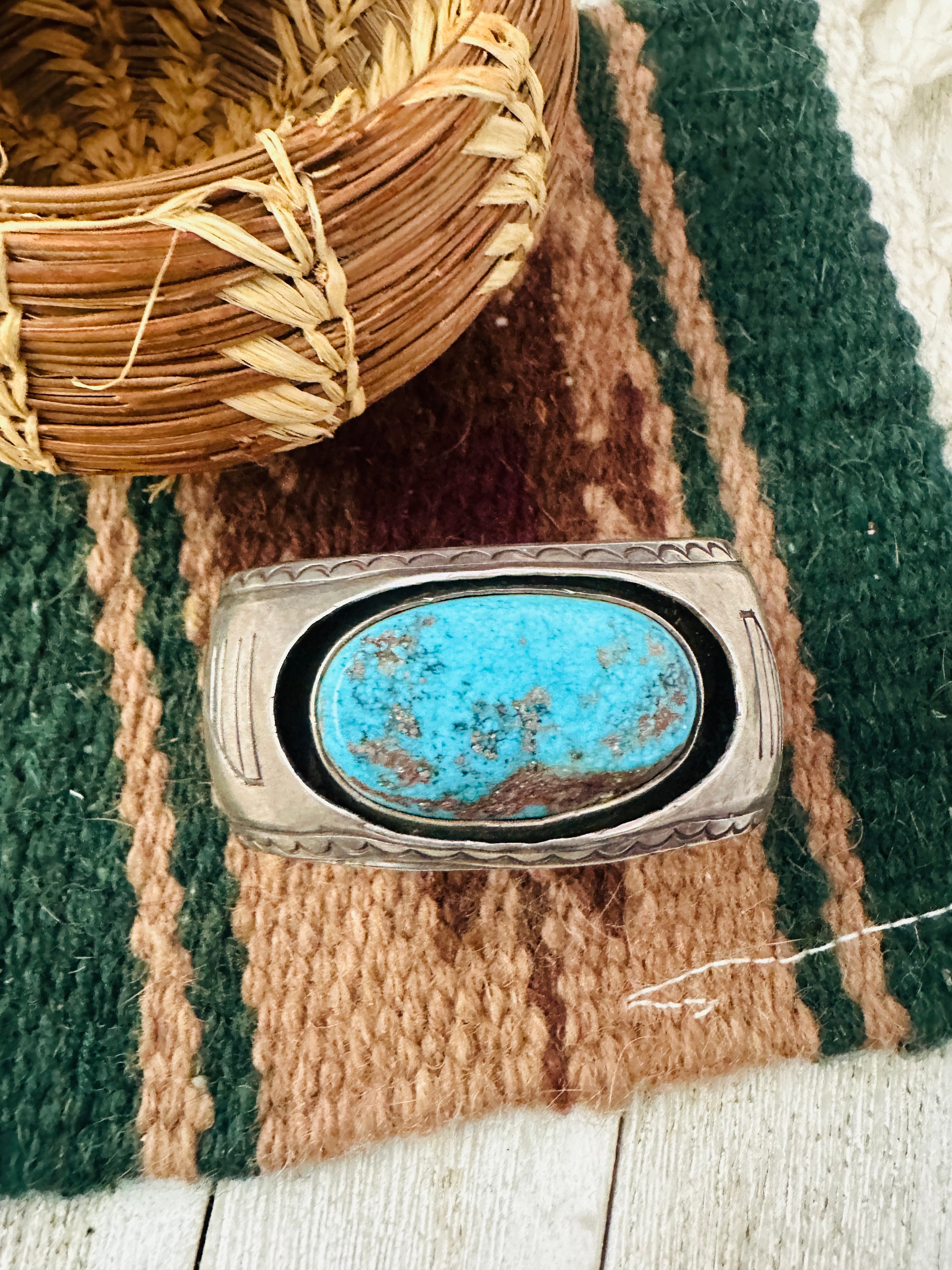 Handcrafted Old Pawn Turquoise & Sterling Silver Cuff Bracelet