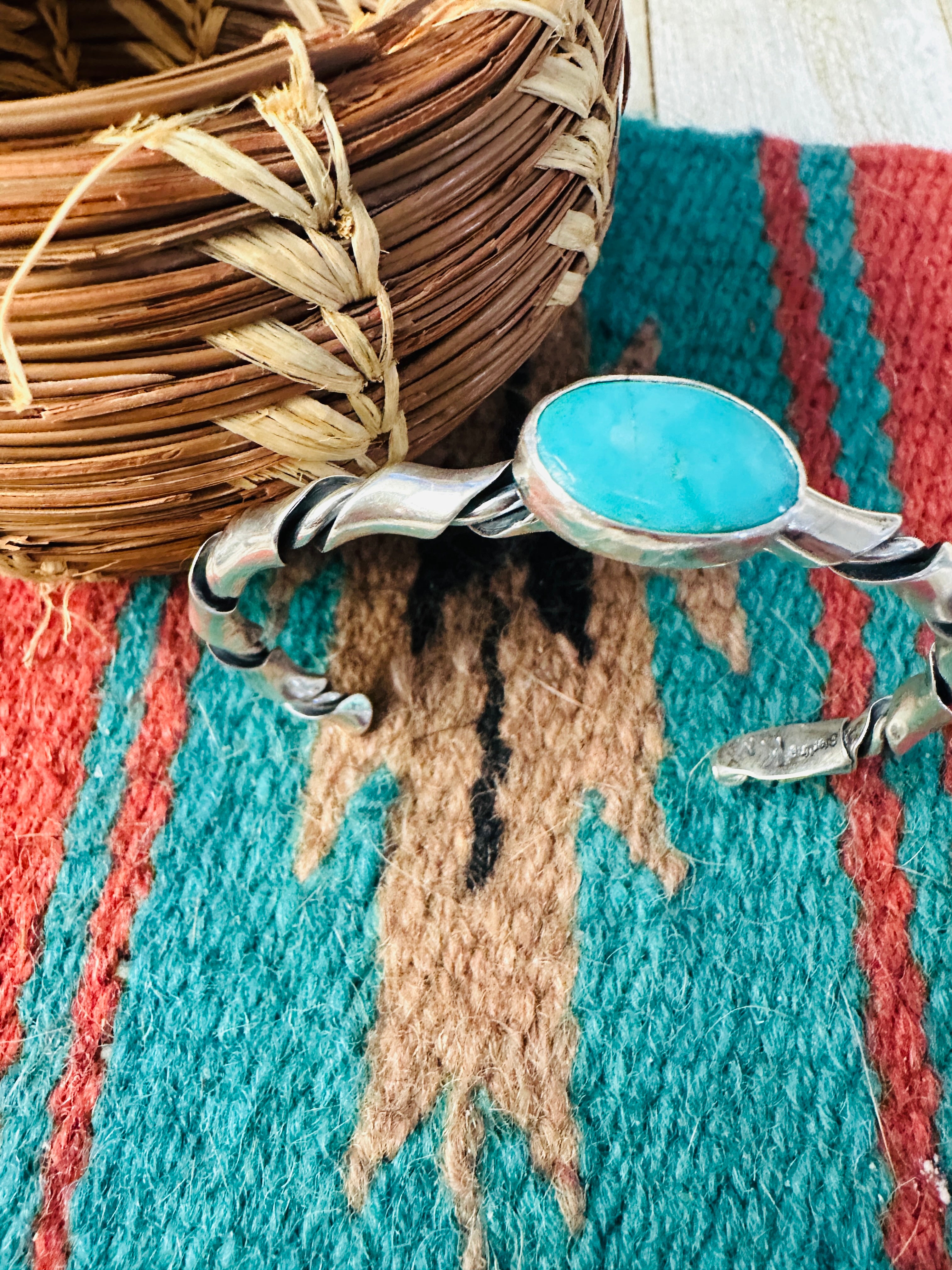 Handcrafted Twisted Sterling Silver & Turquoise Cuff Bracelet