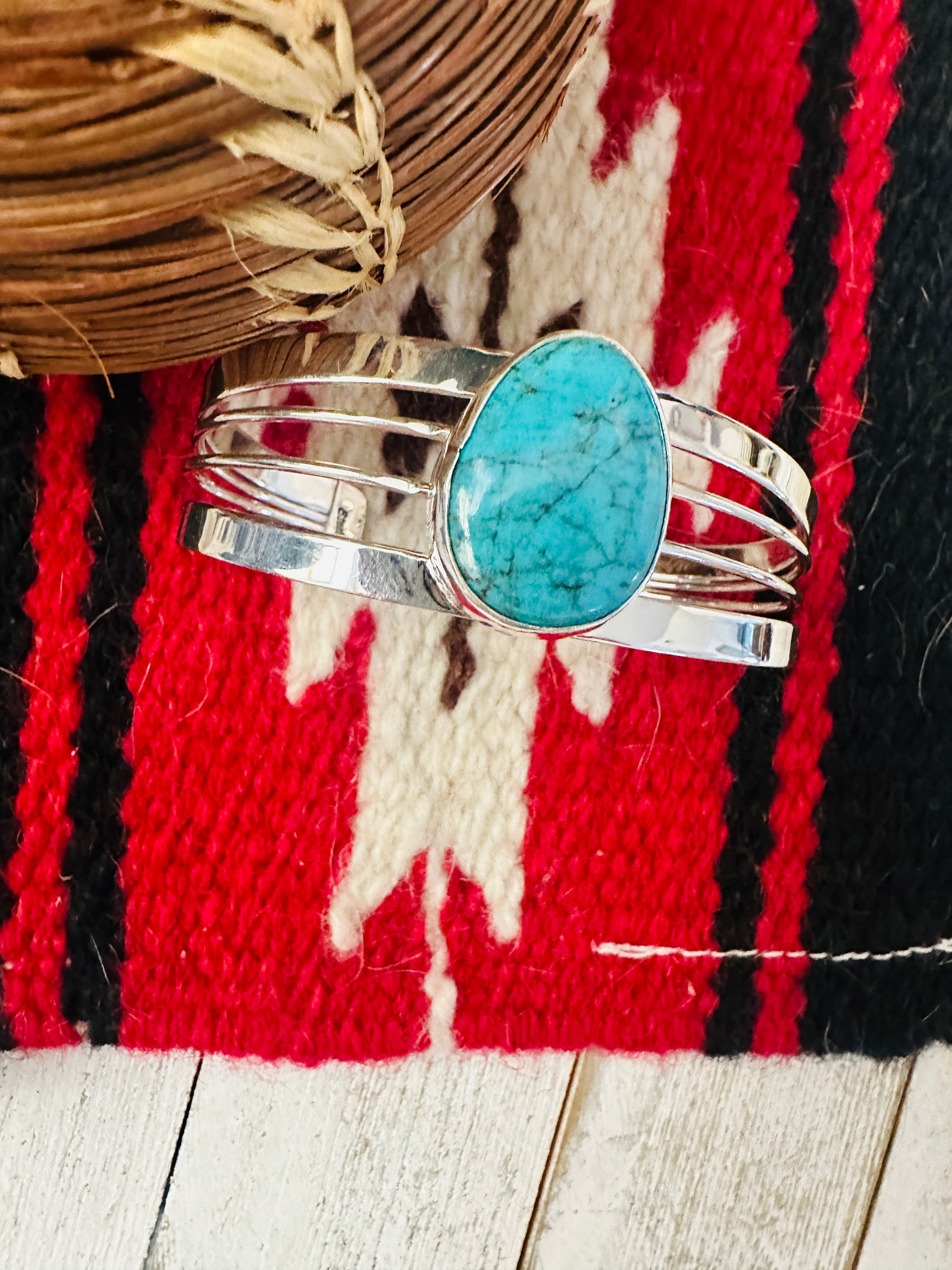 Navajo Kingman Turquoise & Sterling Silver Cuff Bracelet