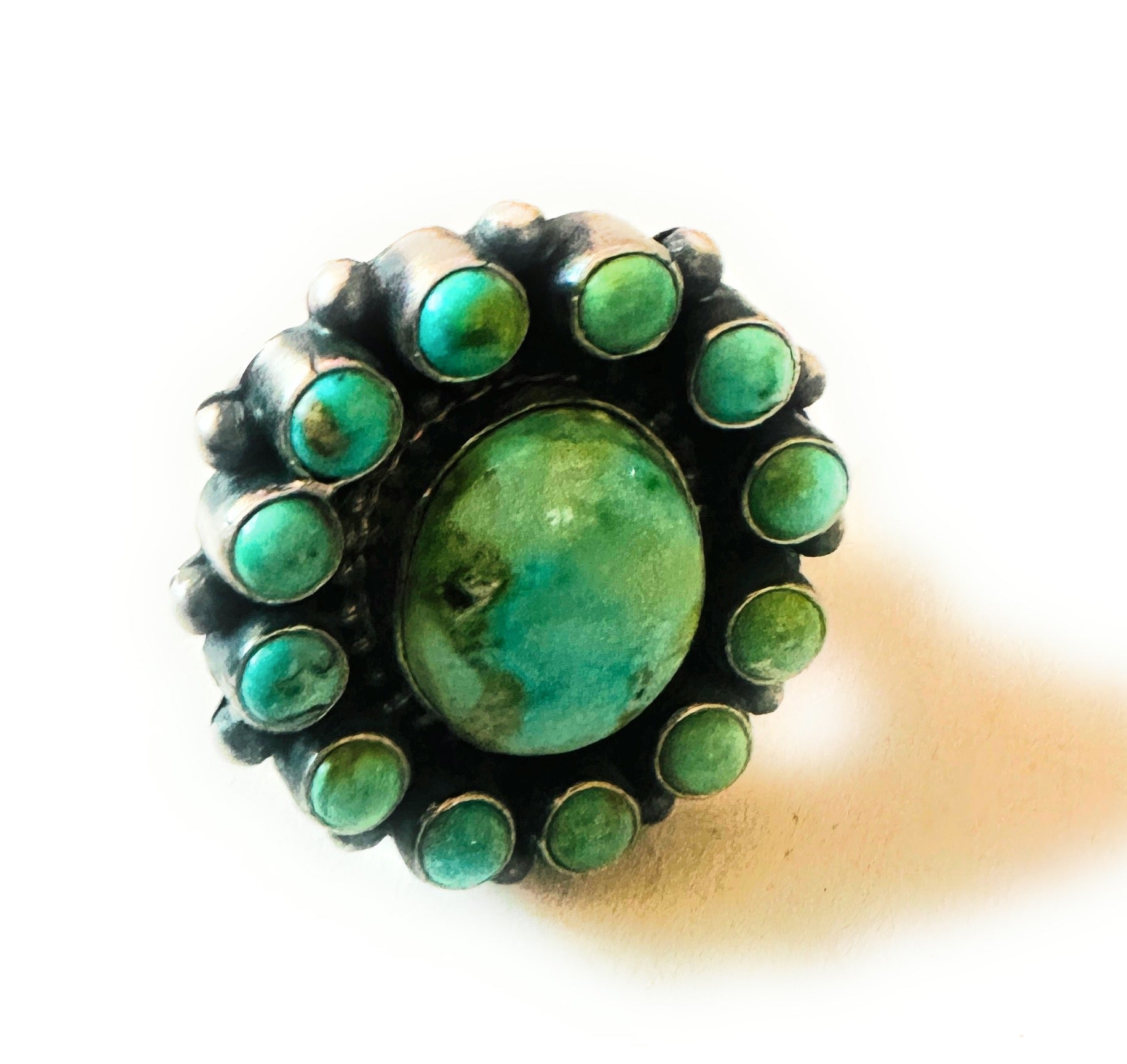 Navajo Turquoise & Sterling Silver Cluster Ring Size 8