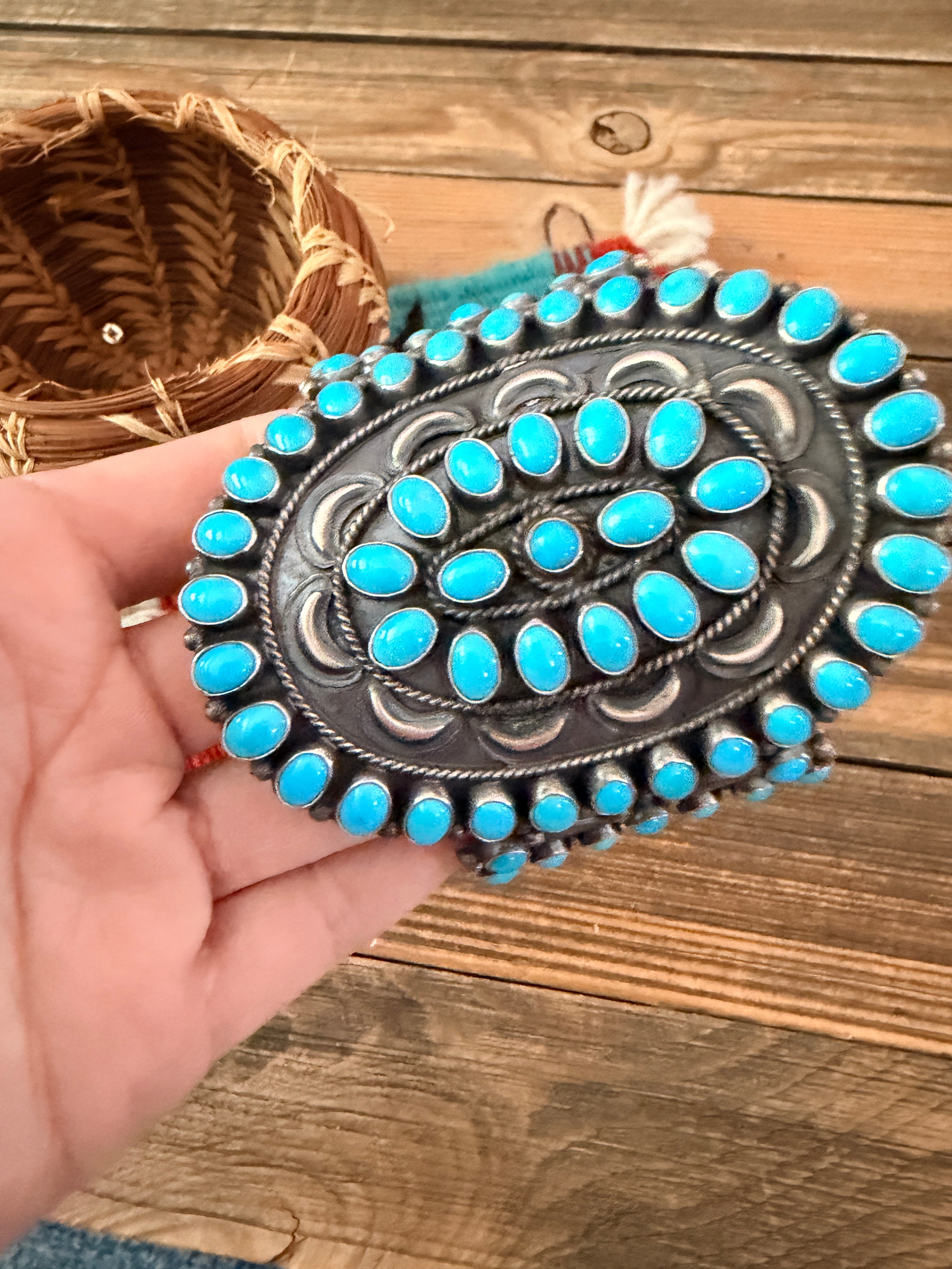 Handcrafted Sterling Silver & Turquoise Cluster Cuff Bracelet by Anthony Skeets