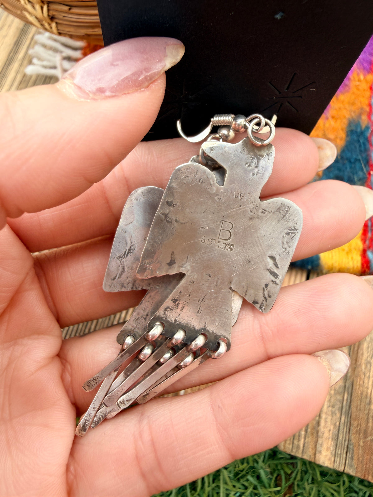 Handcrafted Sterling Silver & Turquoise Thunderbird Dangle Earrings by Vernon Begay
