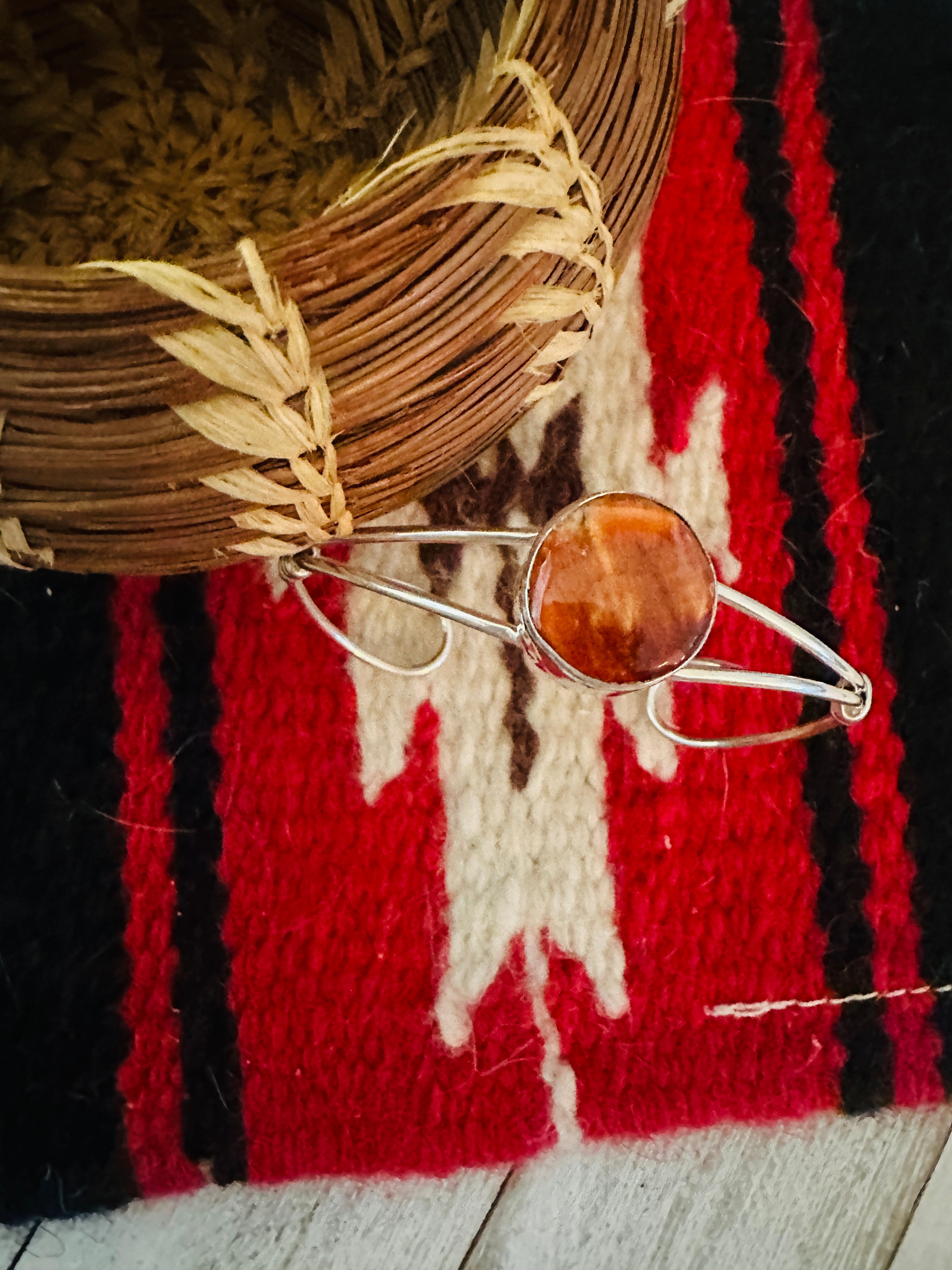 Navajo Sterling Silver & Orange Spiny Oyster Cuff Bracelet