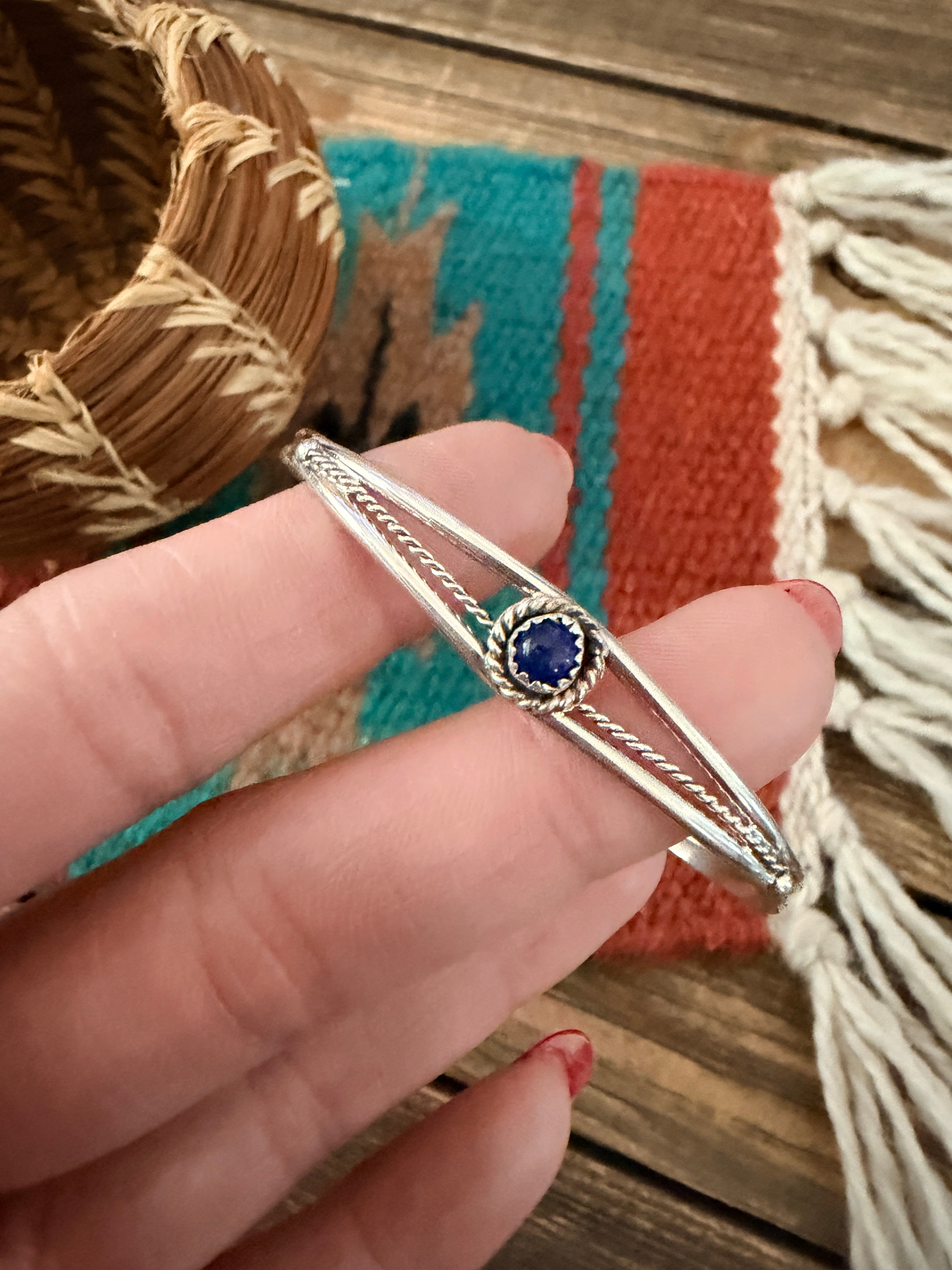 Handcrafted Lapis & Sterling Silver Baby Cuff Bracelet