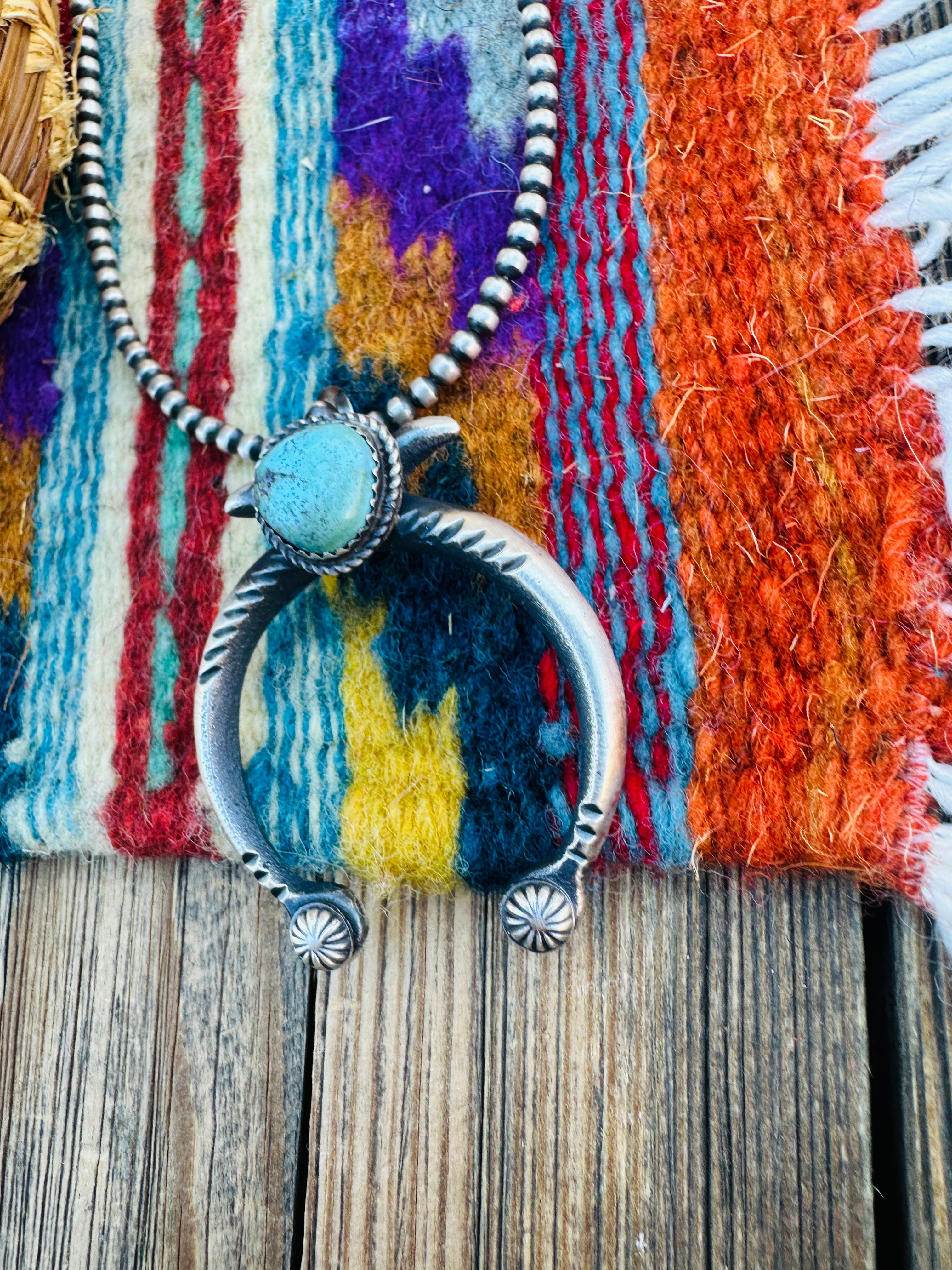 Handcrafted Sterling Silver & Turquoise Naja Pendant by Martha Cayatineto