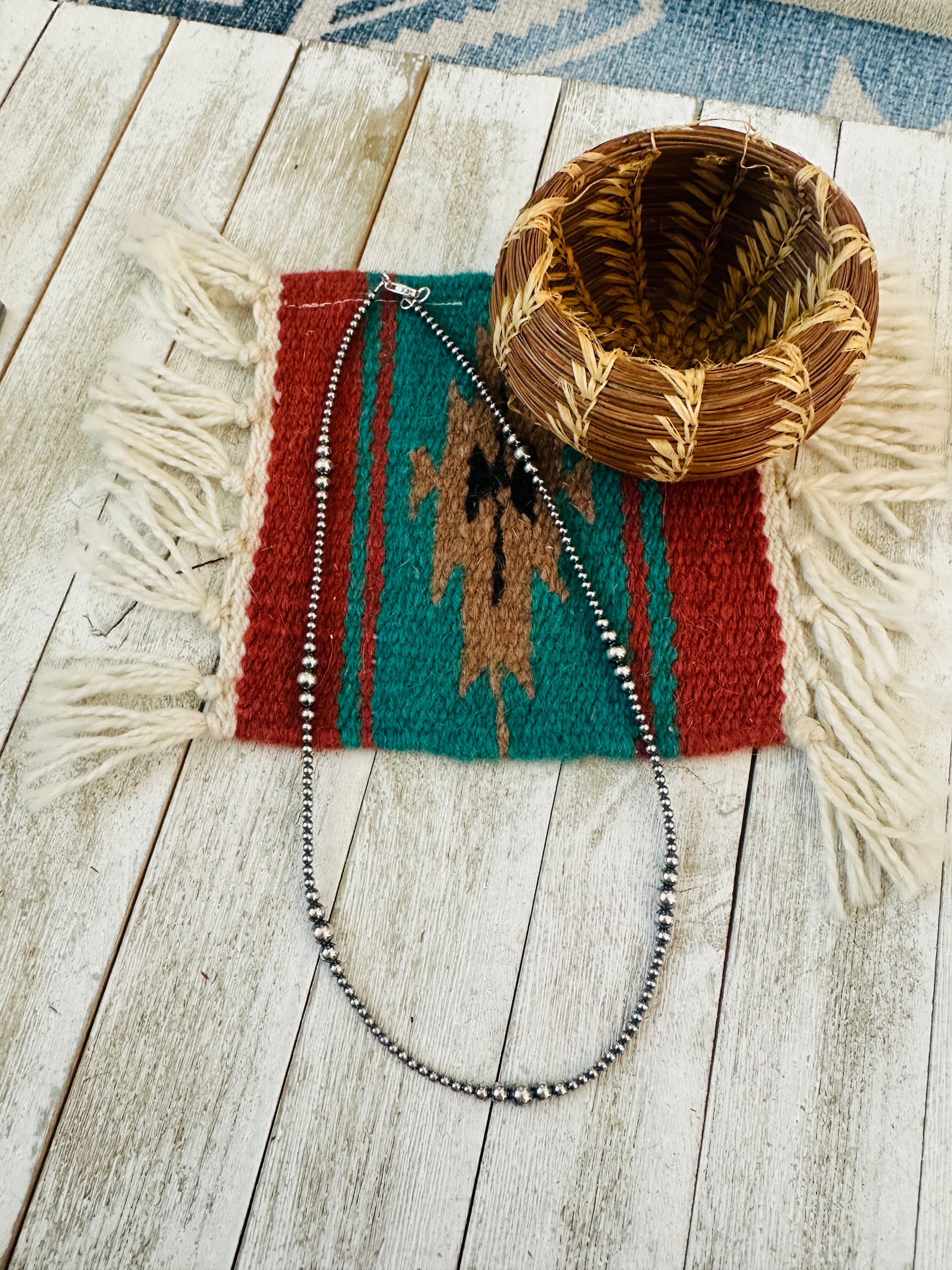 Handcrafted Sterling Silver Pearl Beaded 22” Necklace