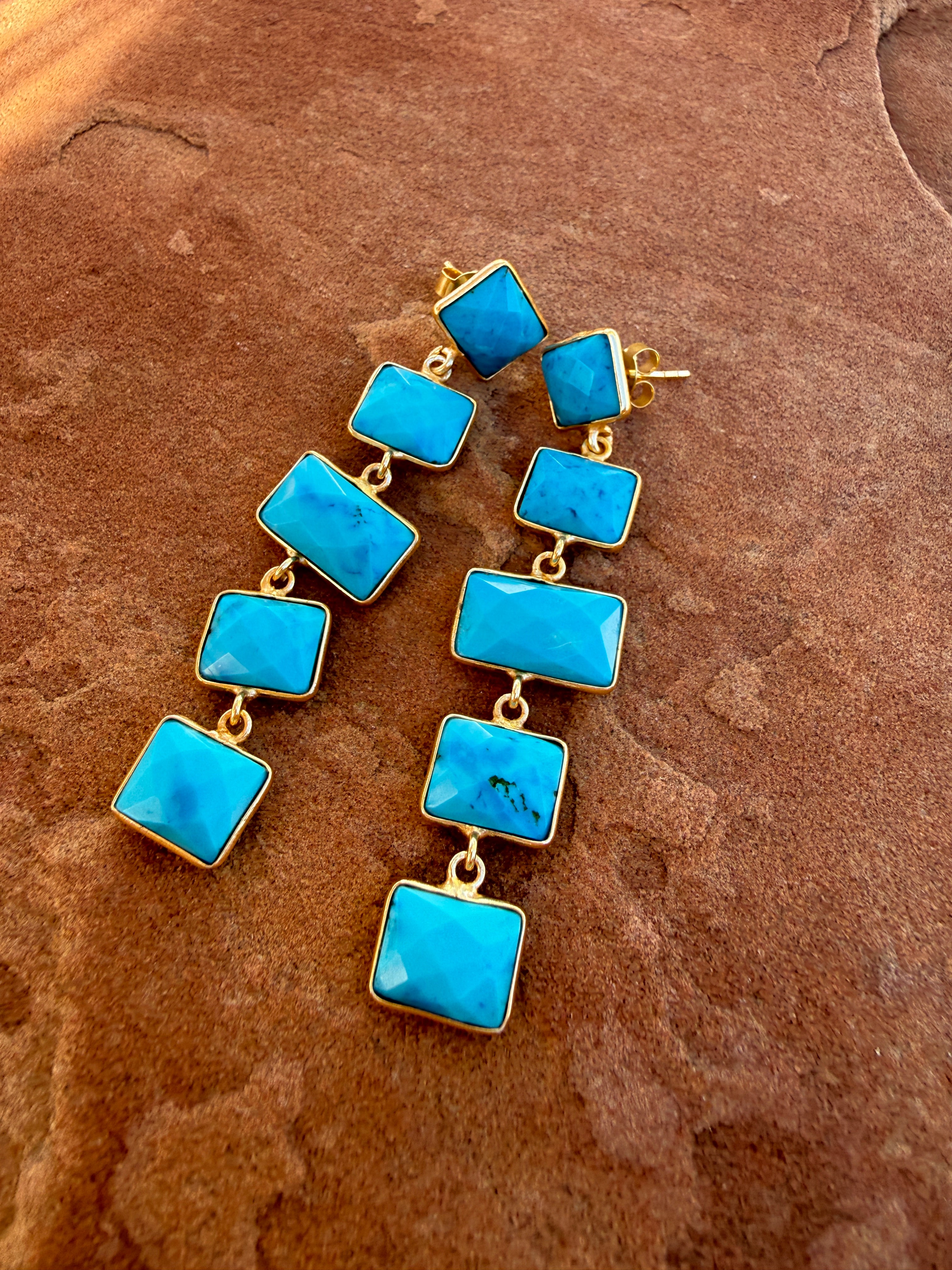 “The Golden Collection” BLUEBIRD BABE Handmade Gold Plated Sterling Silver & Natural Turquoise Earrings