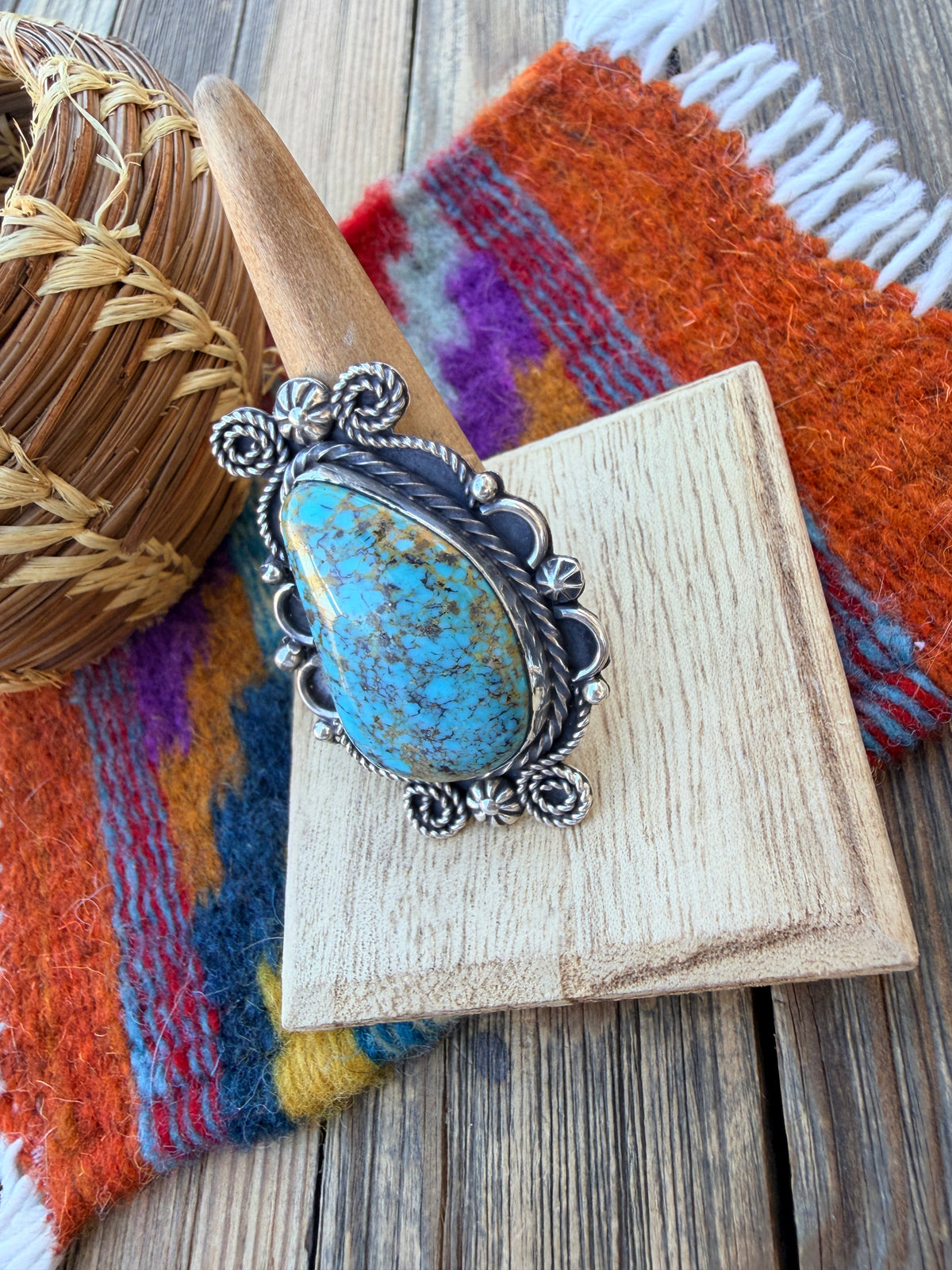 Handcrafted Royston Turquoise & Sterling Silver Ring 9 by Rosella Paxson