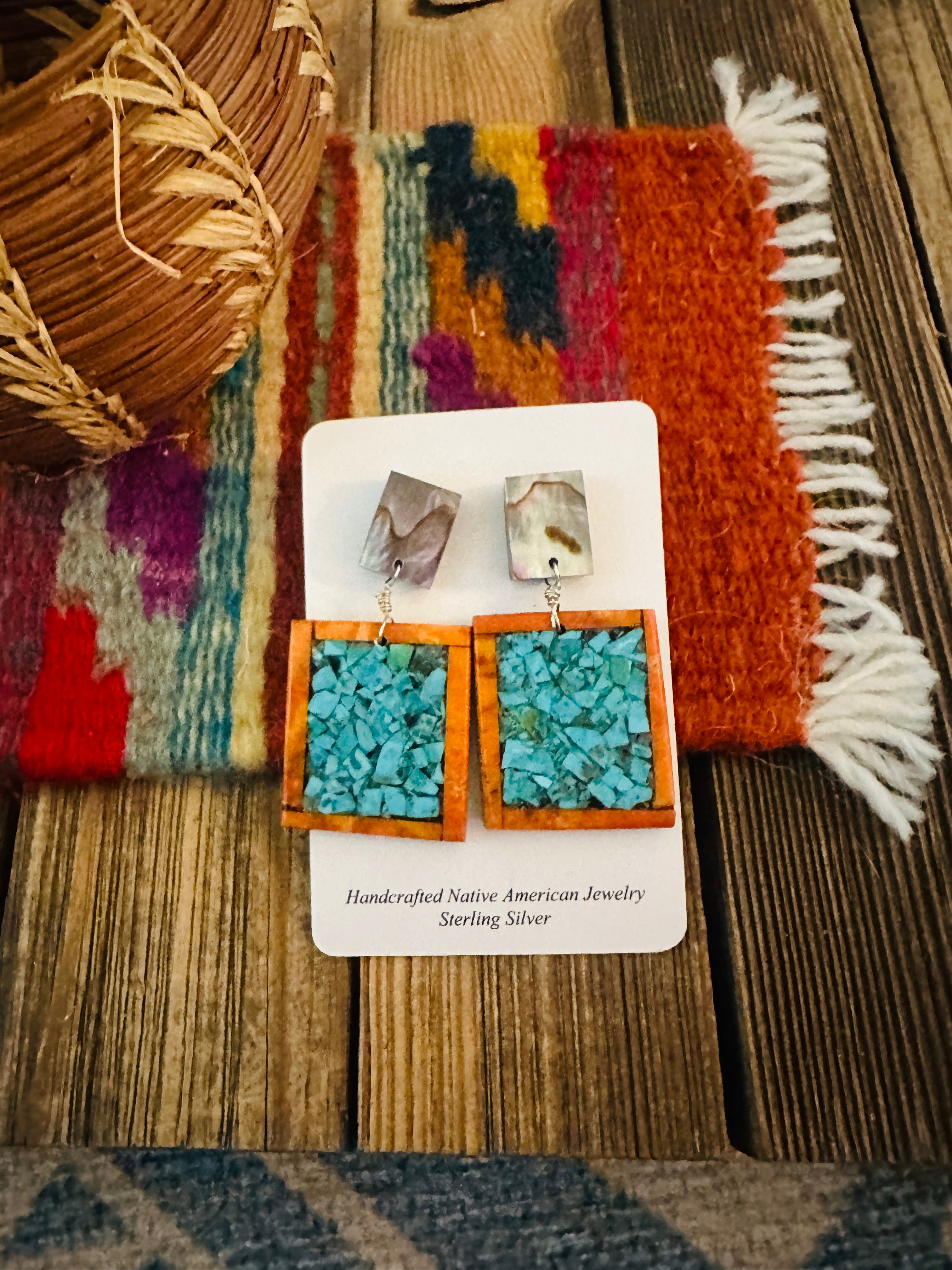 Handcrafted Multi Stone Inlay Dangle Earrings