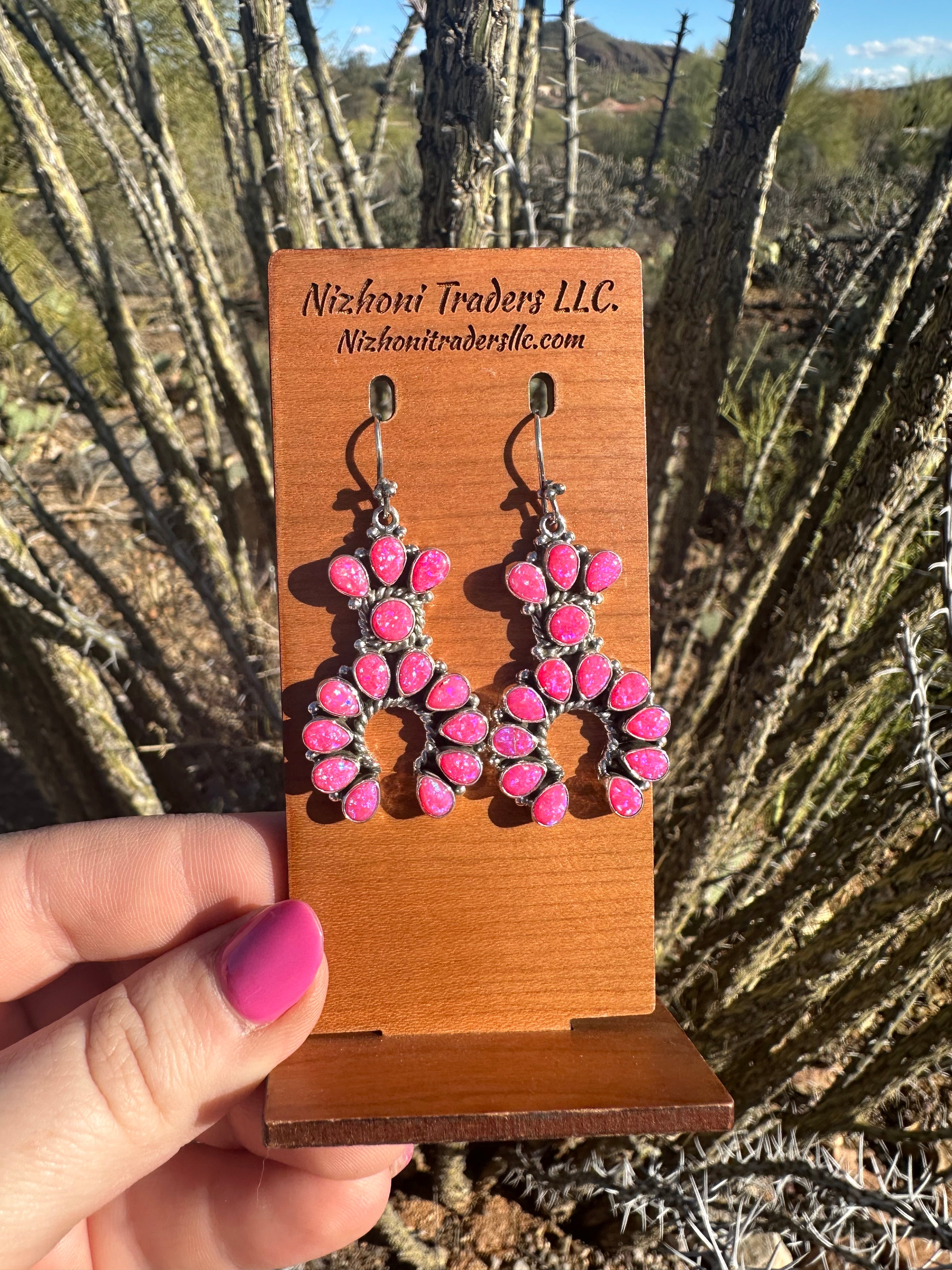 Handmade Hot Pink Fire Opal and Sterling Silver Dangle Earrings