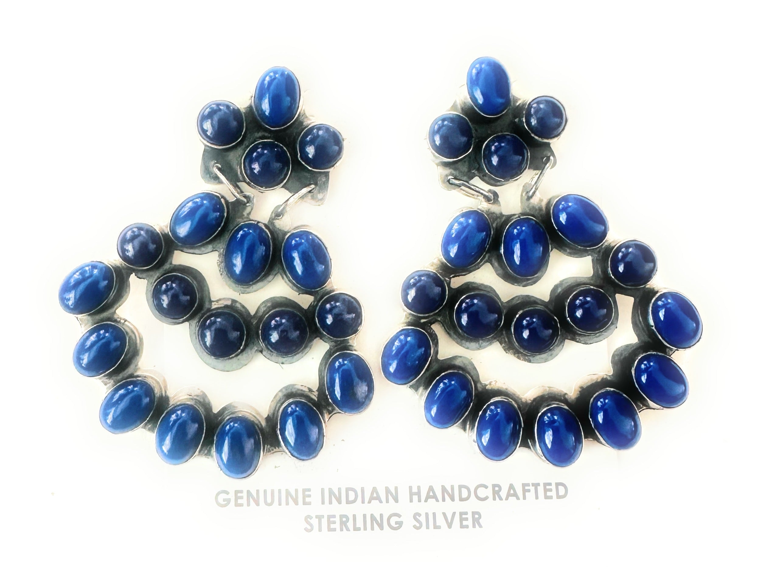 Navajo Lapis & Sterling Silver Cluster Dangle Earrings