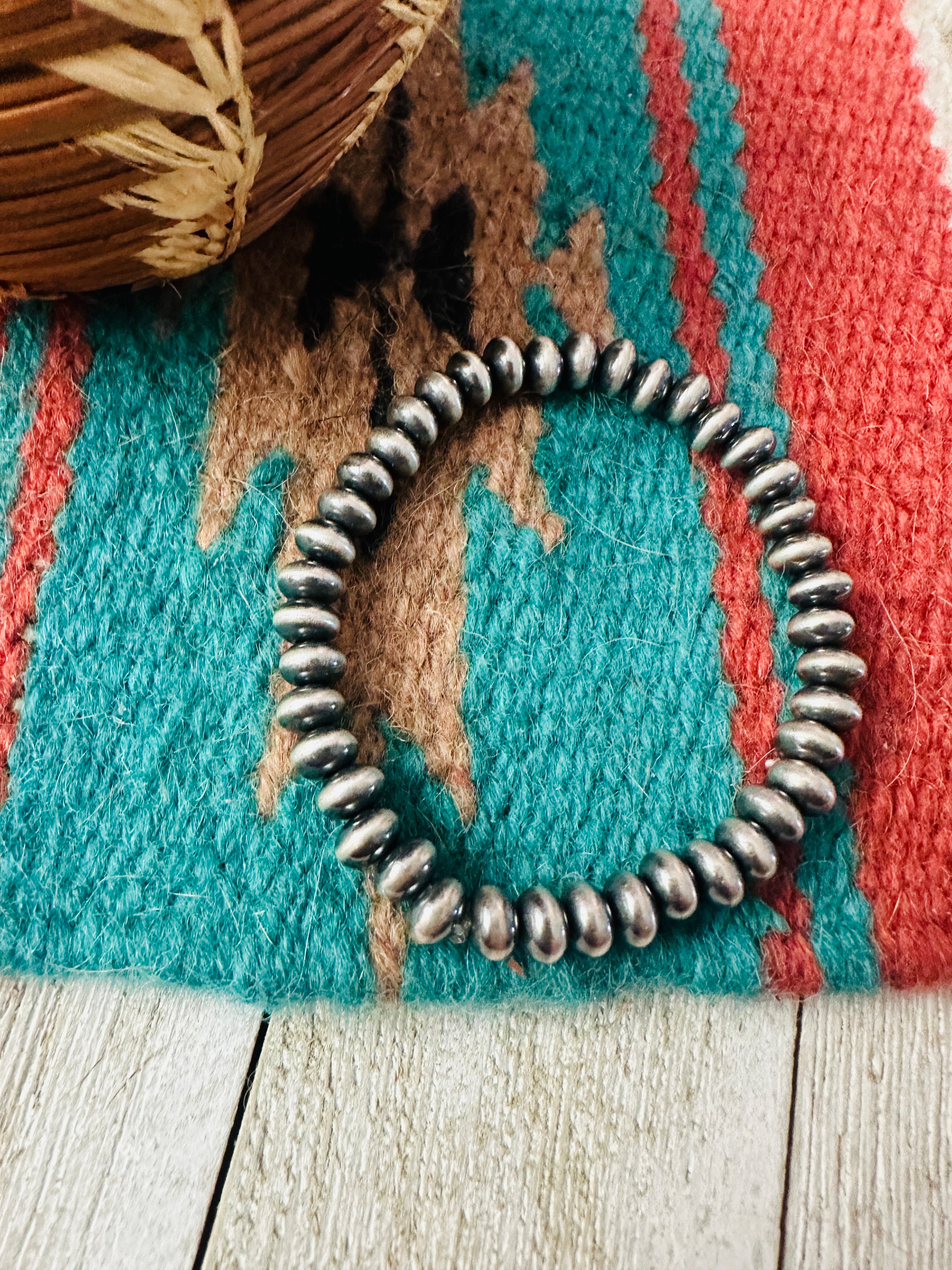 Handcrafted Sterling Silver Stretch 6mm Saucer Bead Bracelet