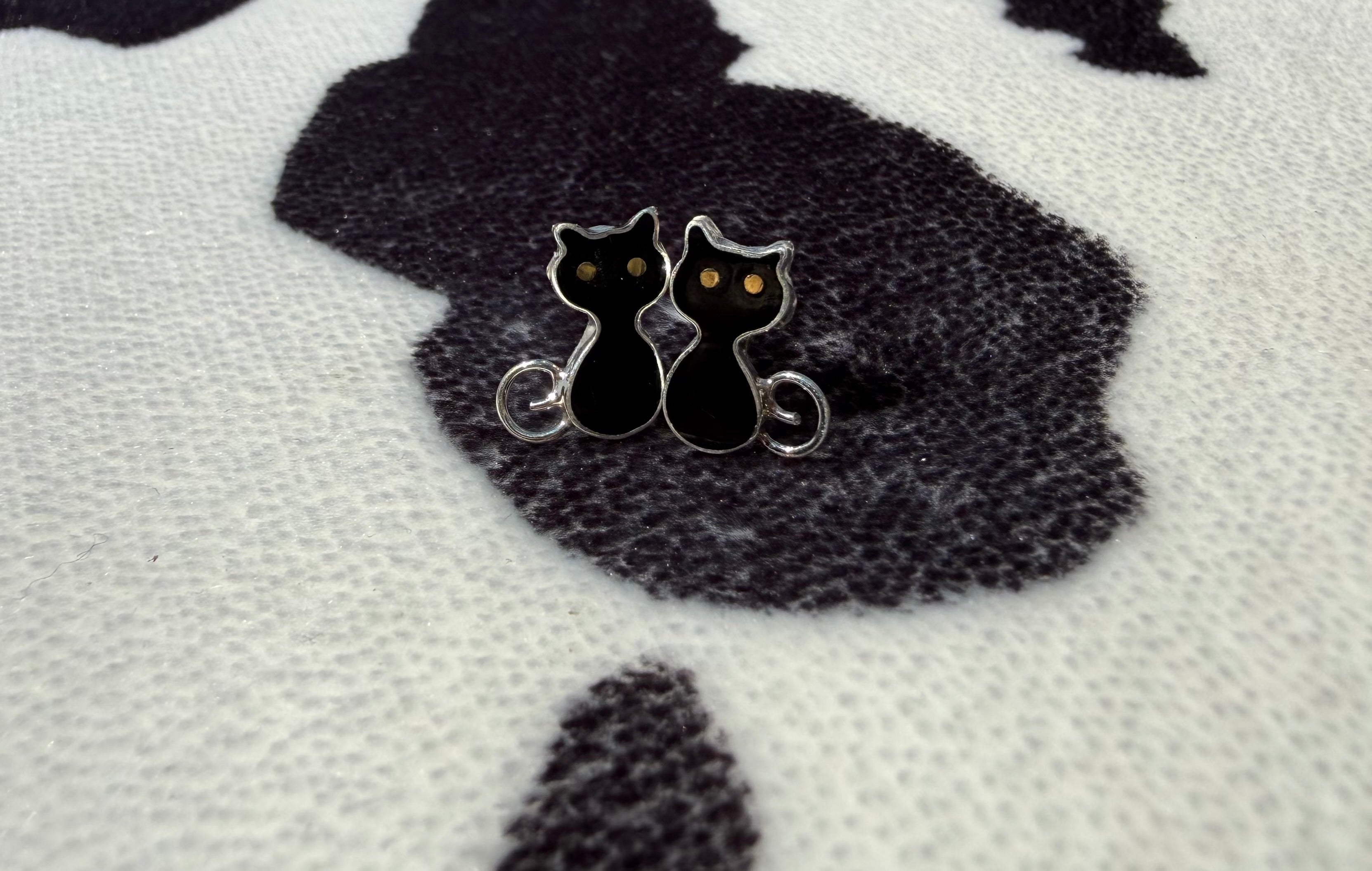 Black Cat Sterling Silver Stud Earrings