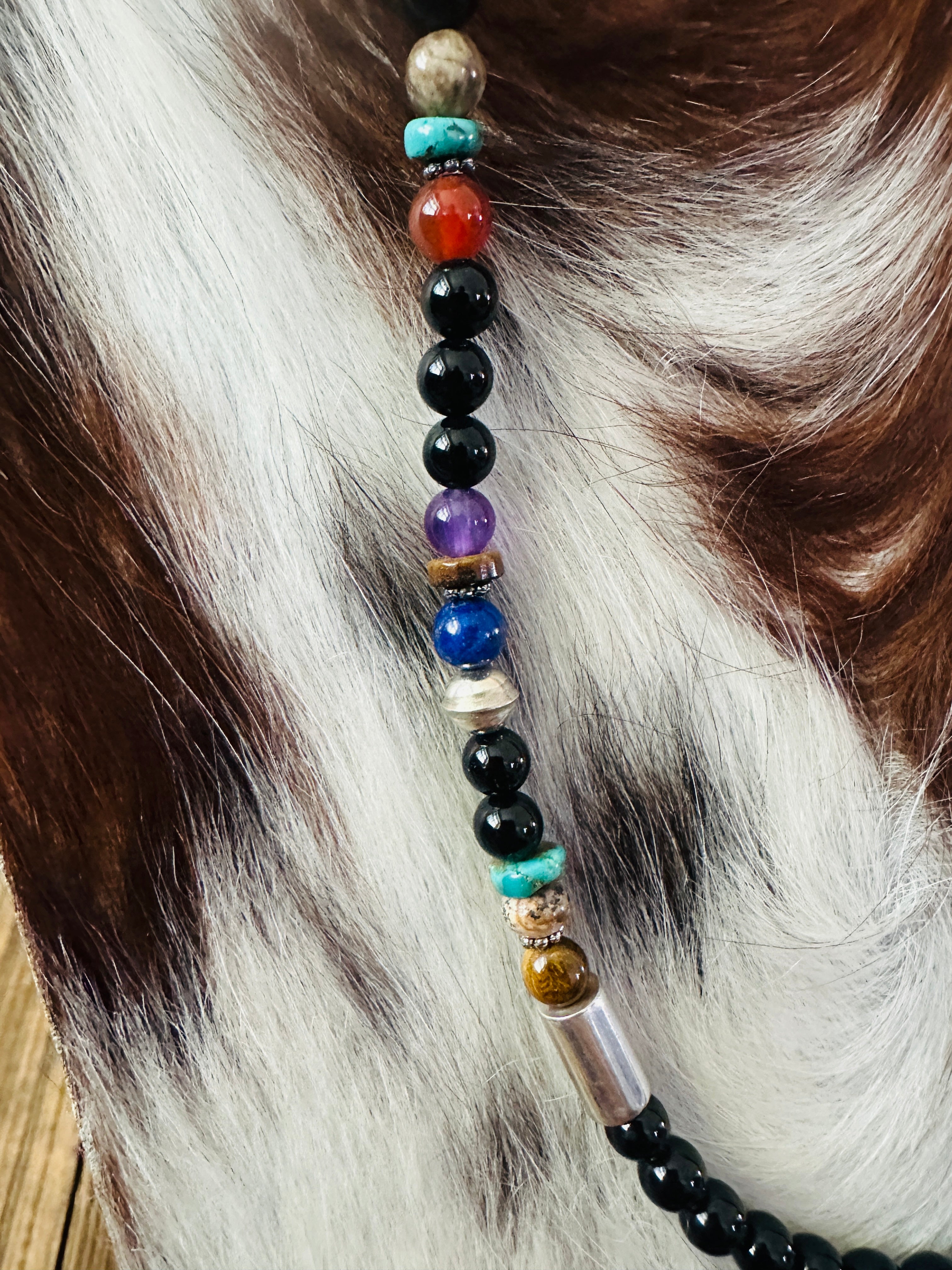 Handcrafted Multi Stone & Sterling Silver Beaded 18” Necklace by T & R Singer