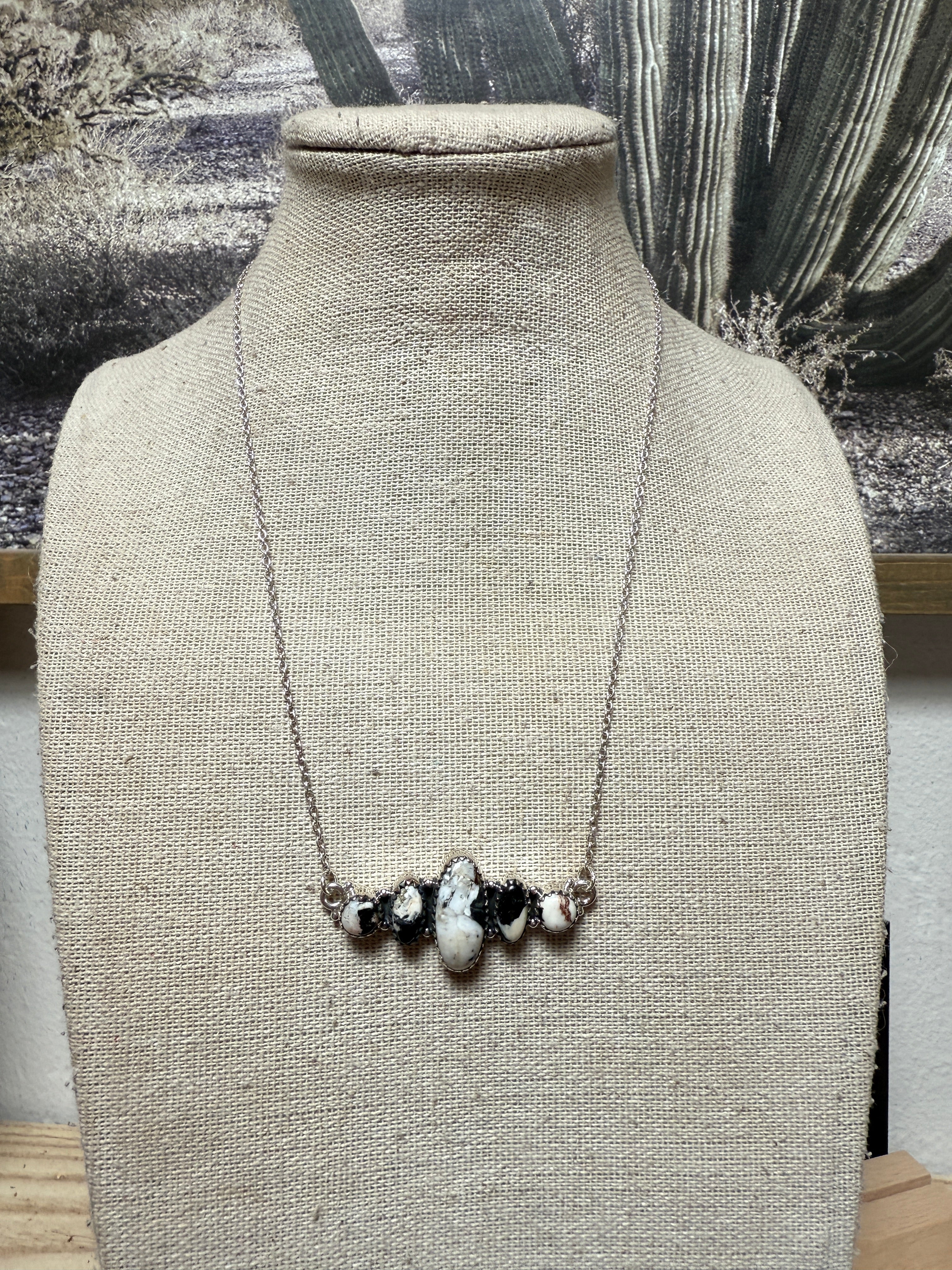 Handmade Sterling Silver White Buffalo Bar Necklace