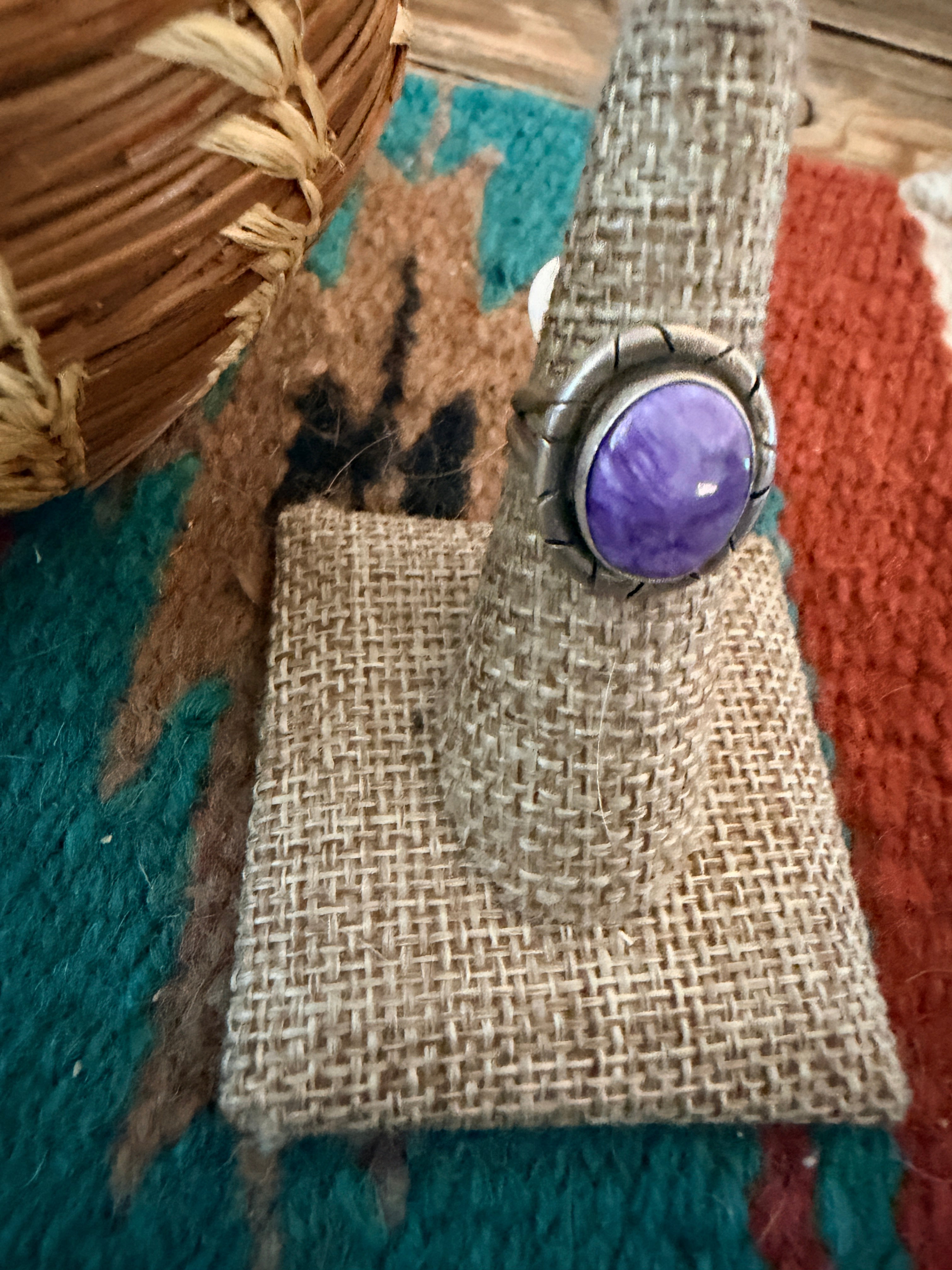 Handcrafted Charoite & Sterling Silver Ring Size 7