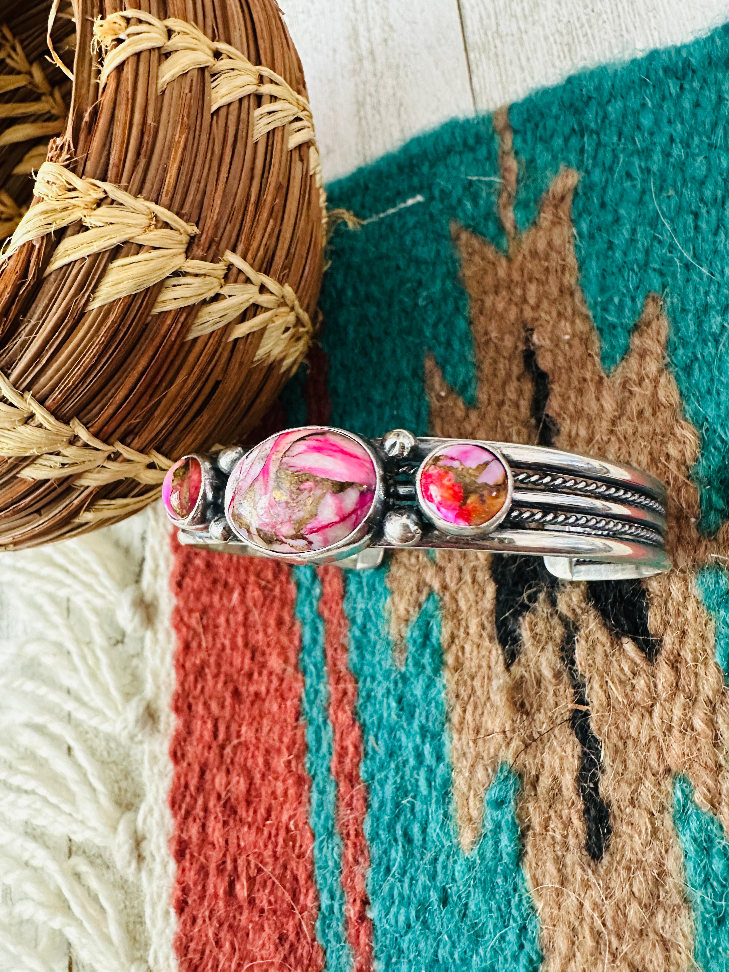 Handcrafted Sterling Silver & Pink Mojave Cuff Bracelet