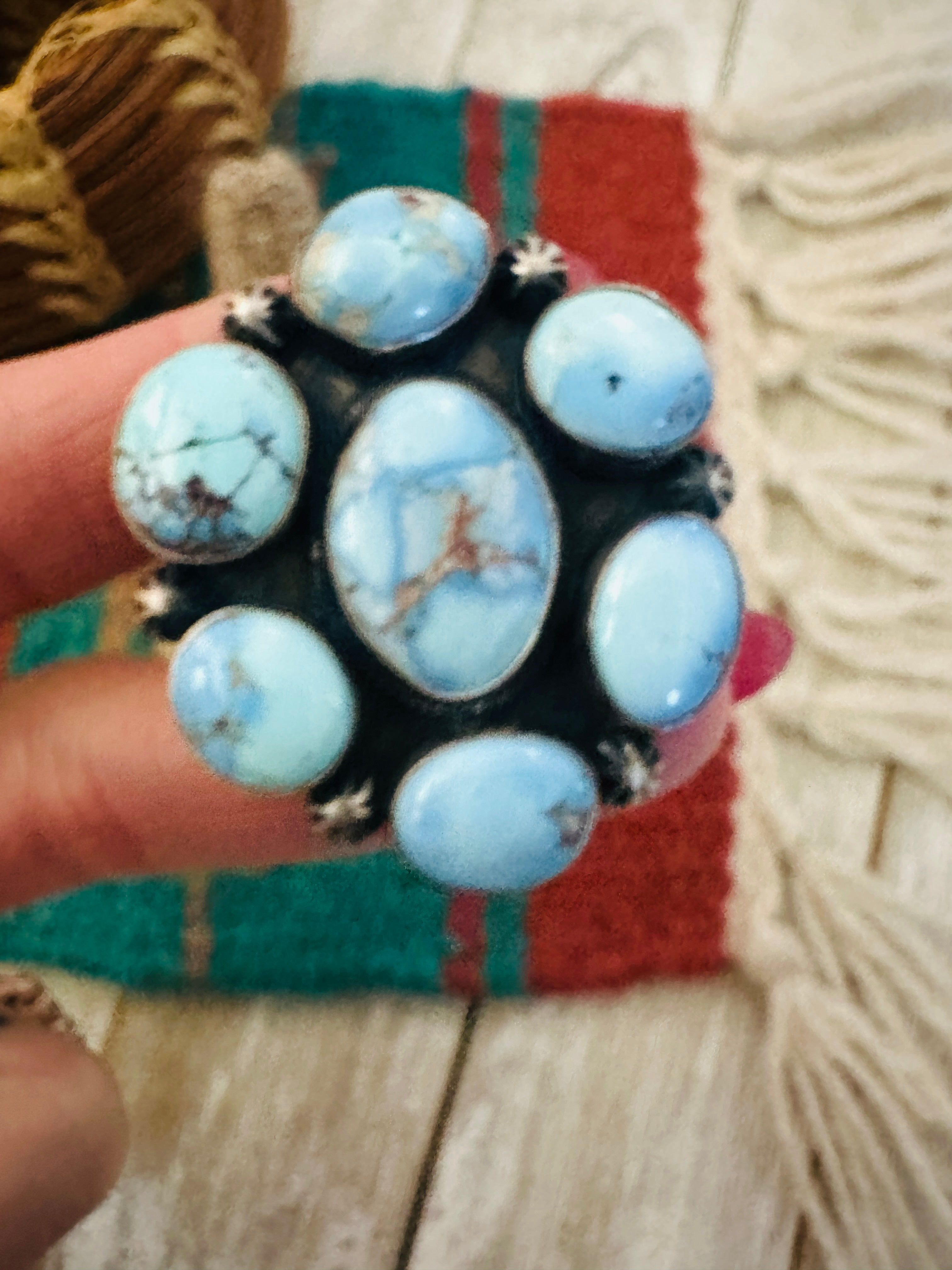 Handcrafted Golden Hills Turquoise & Sterling Silver Ring Size 7.5 by Paul Livingston