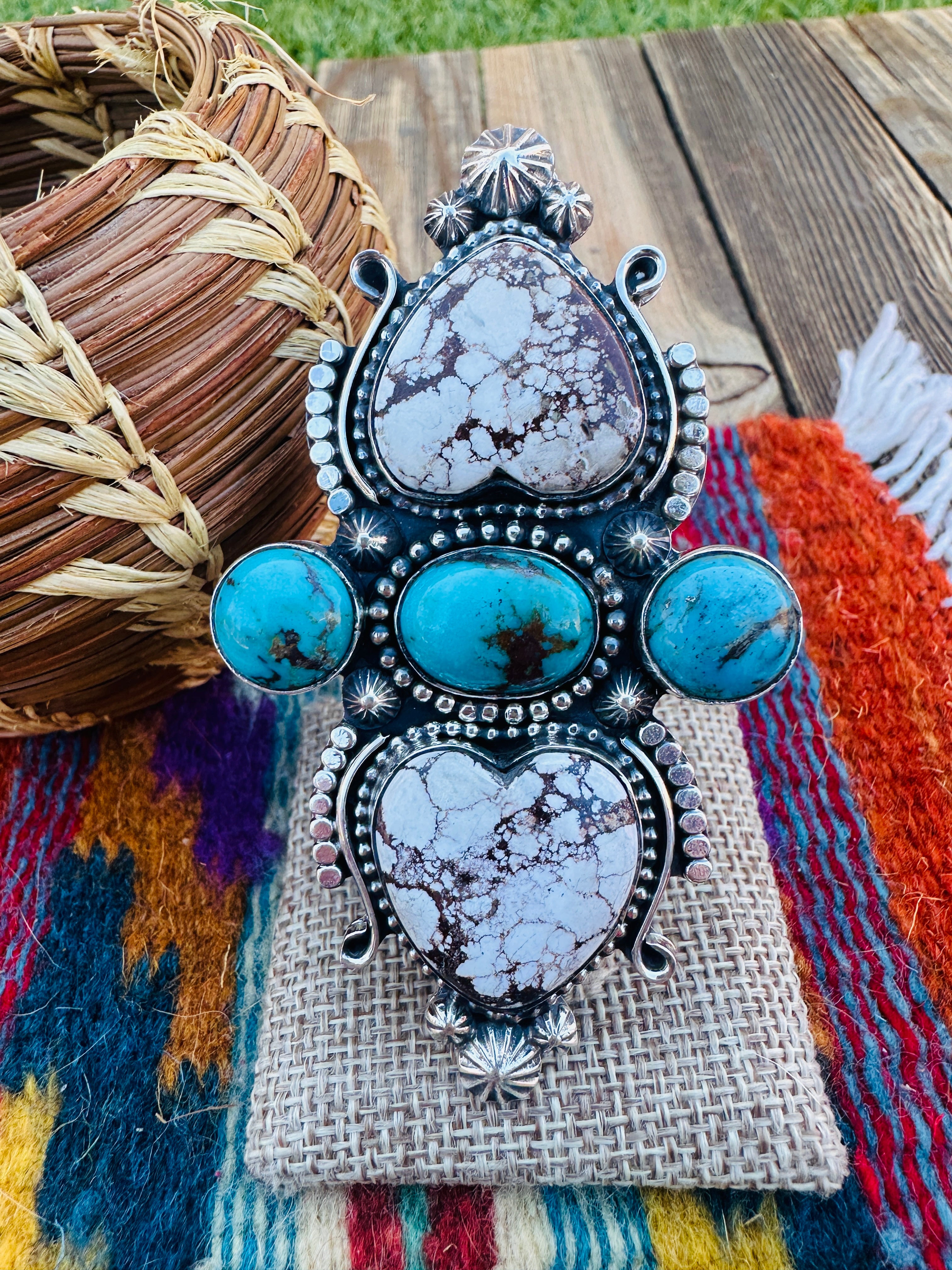 Handcrafted Wild Horse, Turquoise & Sterling Silver Ring 10 by Rosella Paxson