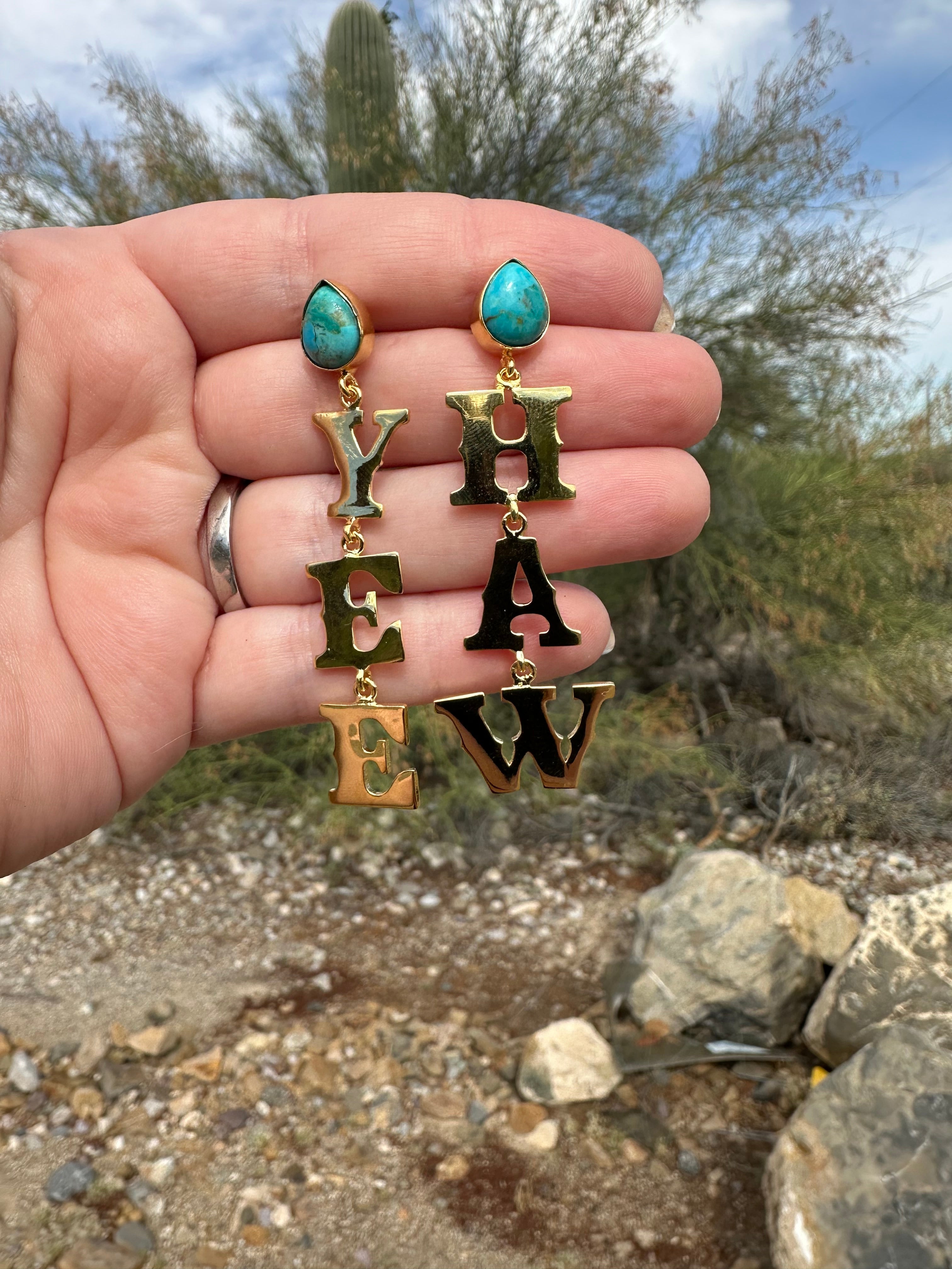 “The Golden Collection”  YEE HAW Handmade Gold Plated Natural Turquoise Earrings