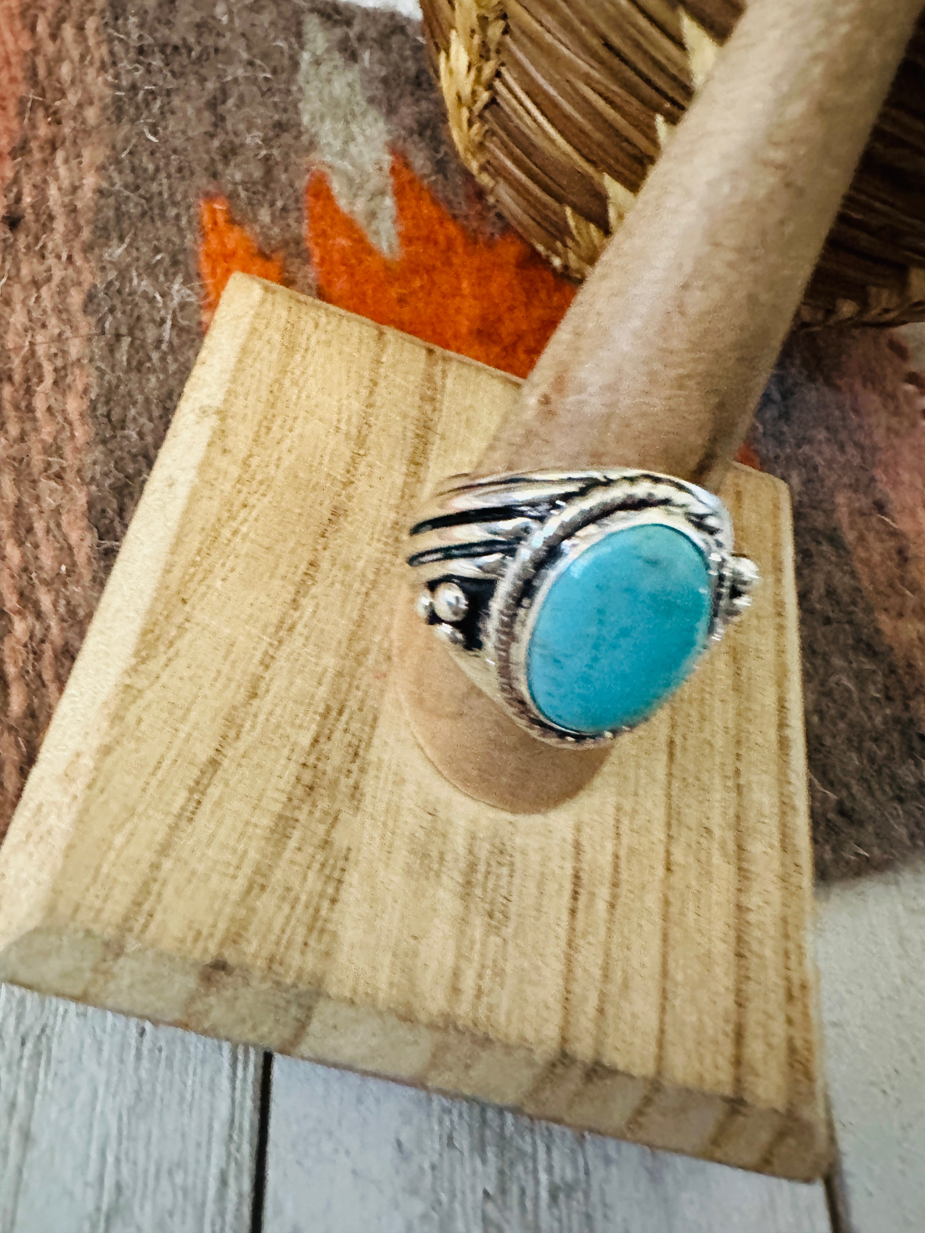 Navajo Kingman Turquoise & Sterling Silver Ring Size 9.5