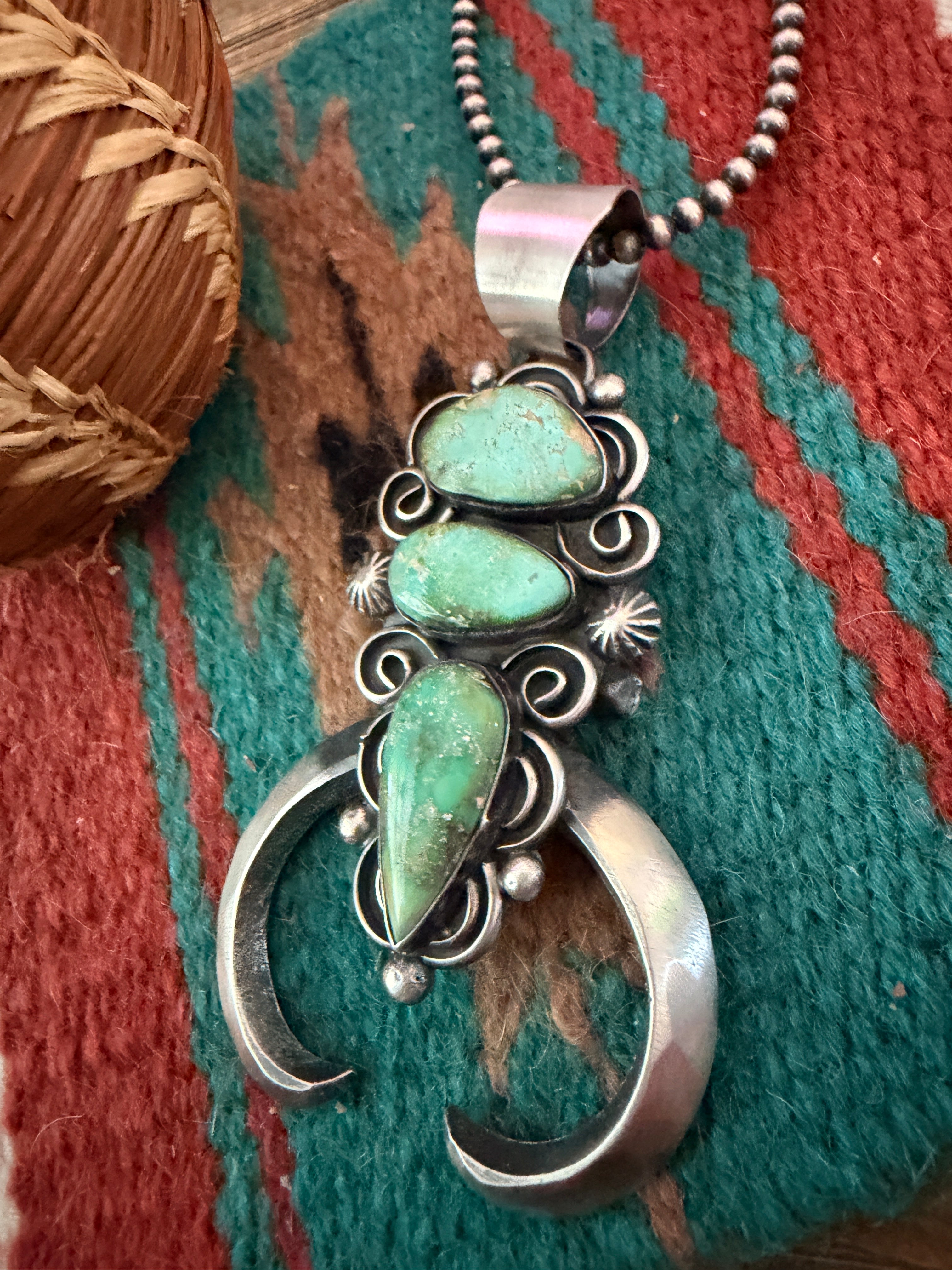 Handcrafted Sterling Silver & Sonoran Mountain Turquoise Naja Pendant by Chimney Butte
