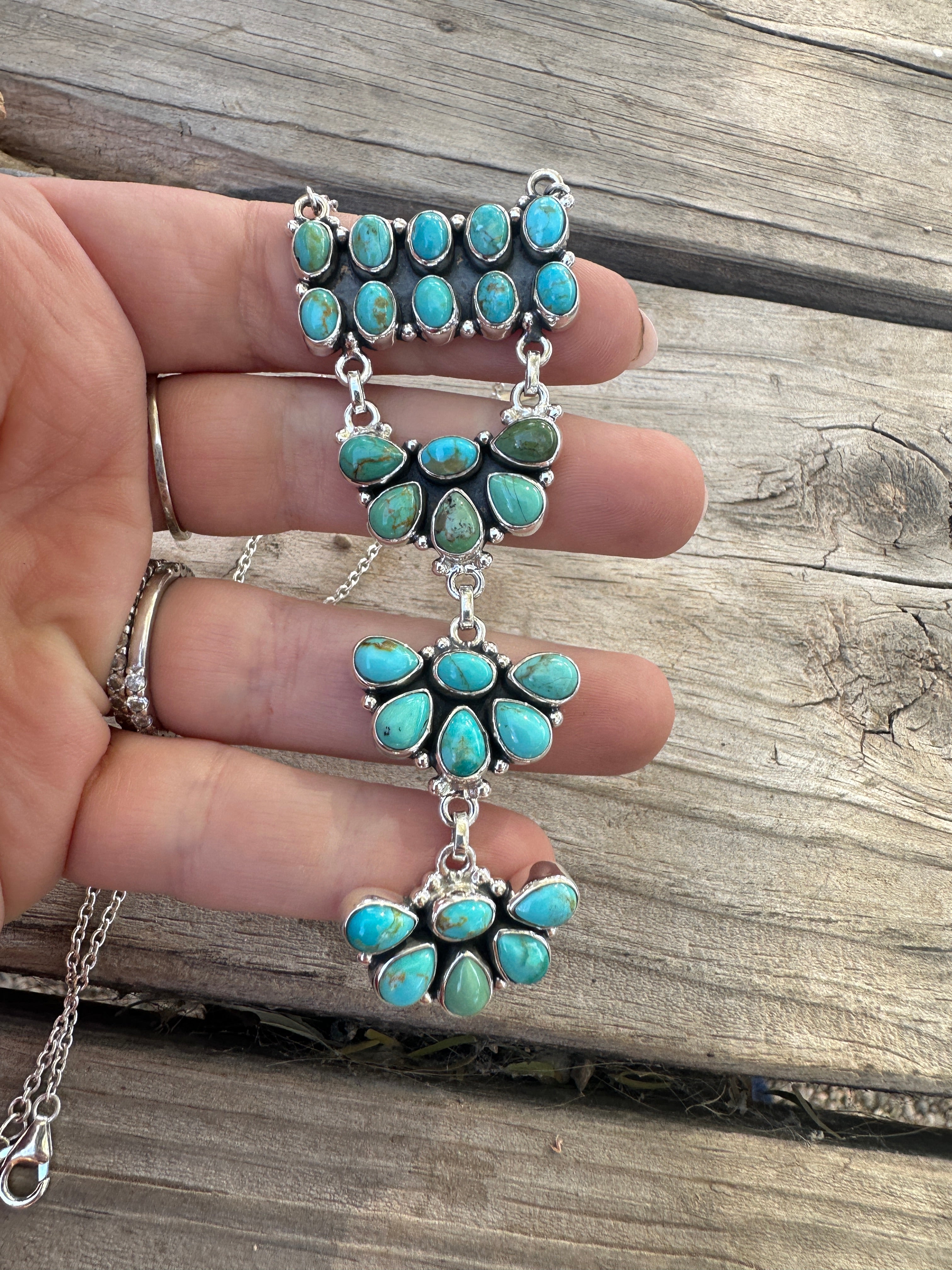 Beautiful Handmade Sterling Silver & Turquoise Drop Necklace