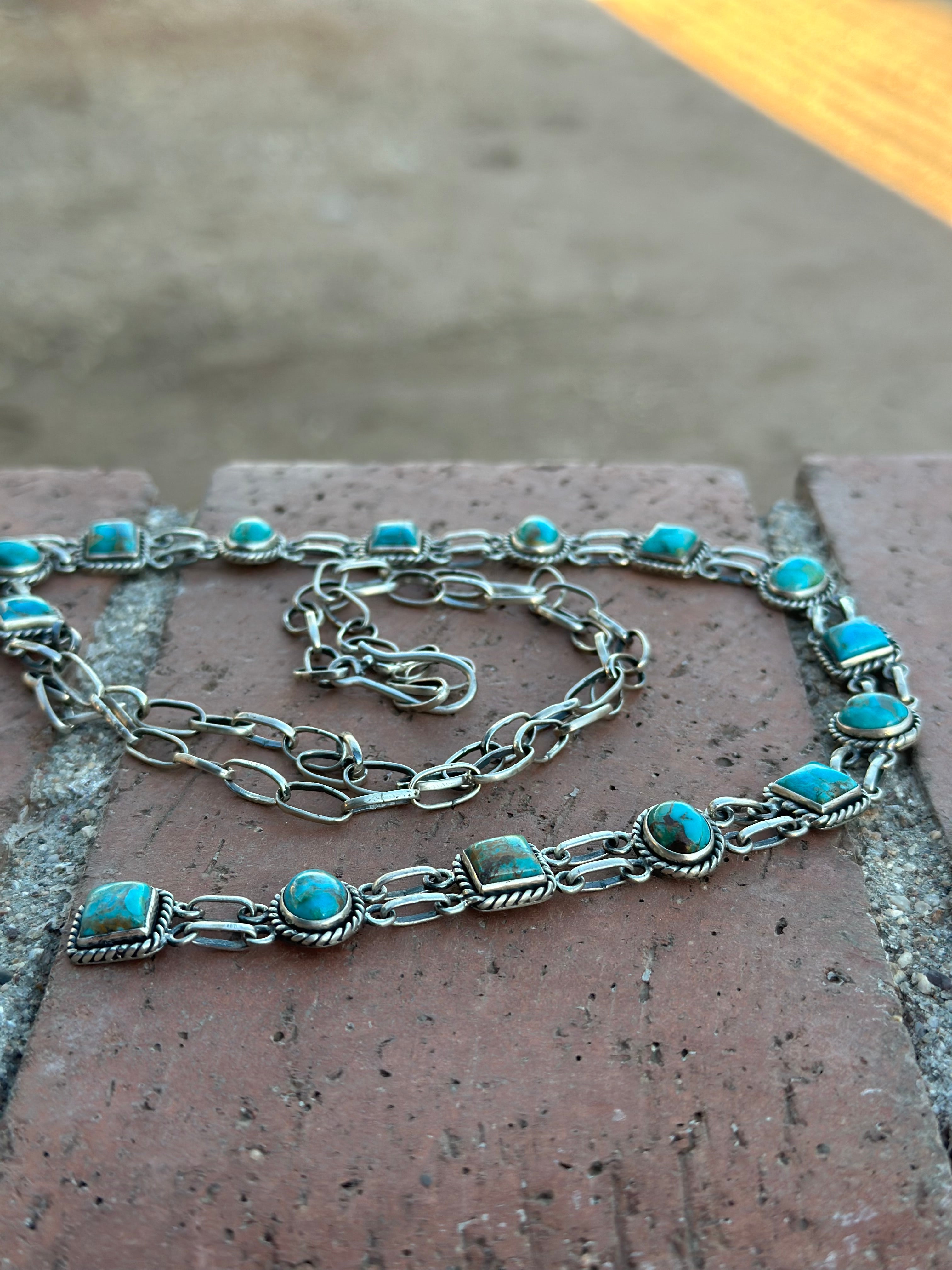 Handmade Royston Turquoise Sterling Silver Bolo Necklace