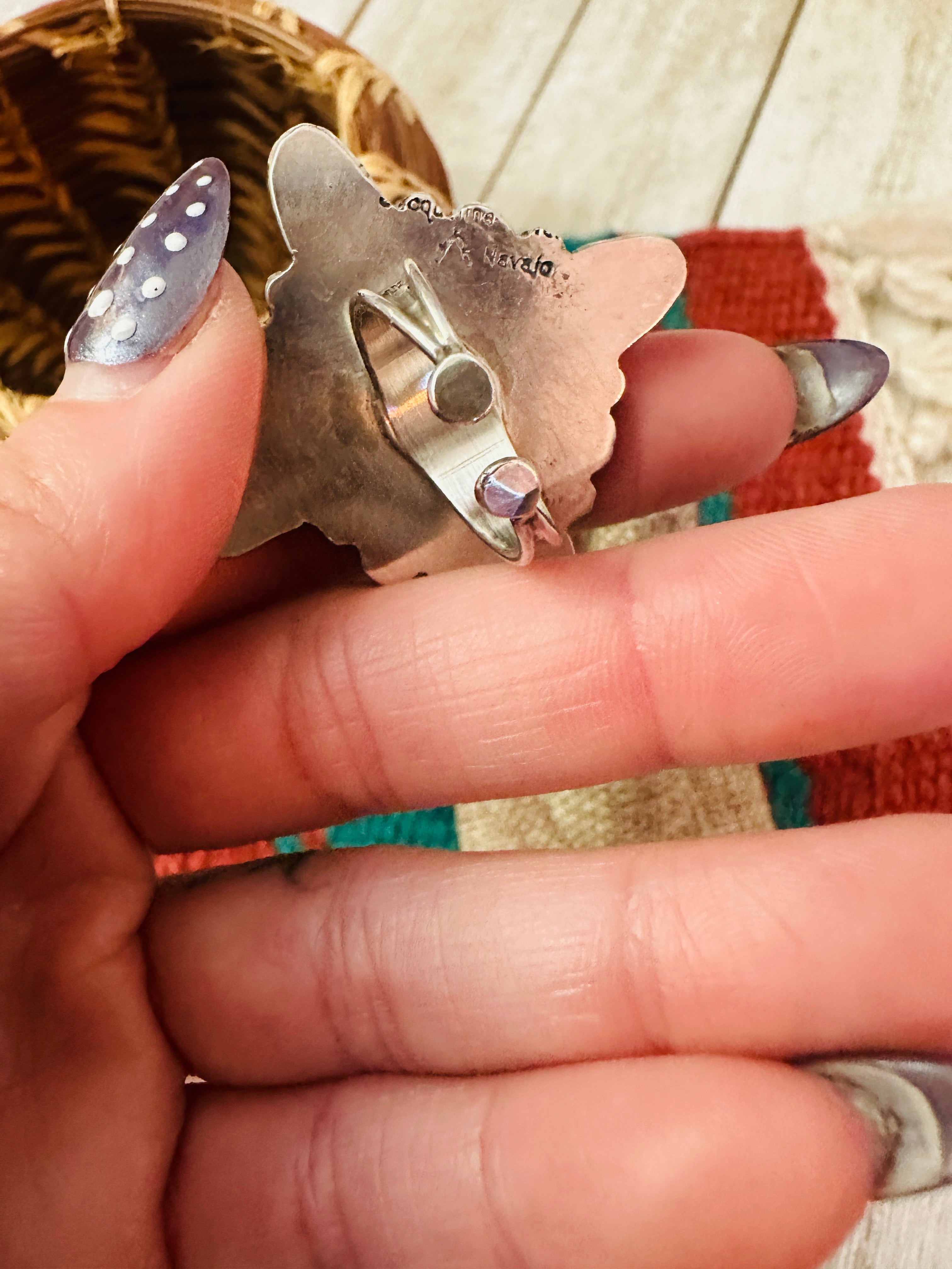 Handcrafted Onyx, Mother of Pearl, CZ & Sterling Silver Adjustable Ring by Jacqueline Silver