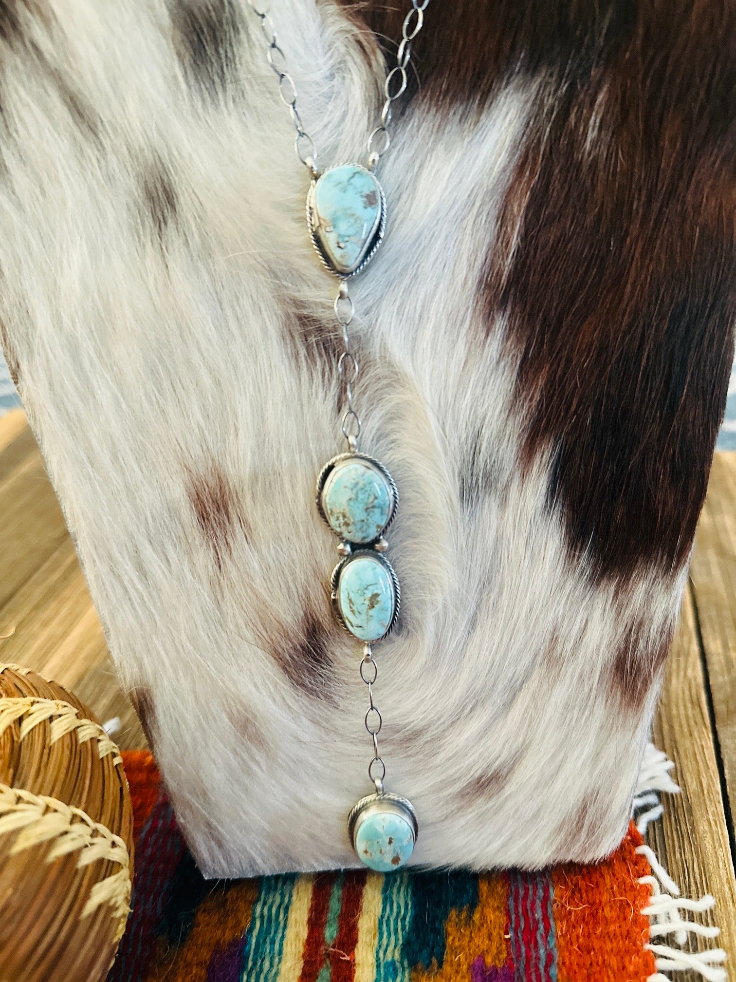 Handcrafted Dry Creek Turquoise & Sterling Silver Lariat Necklace