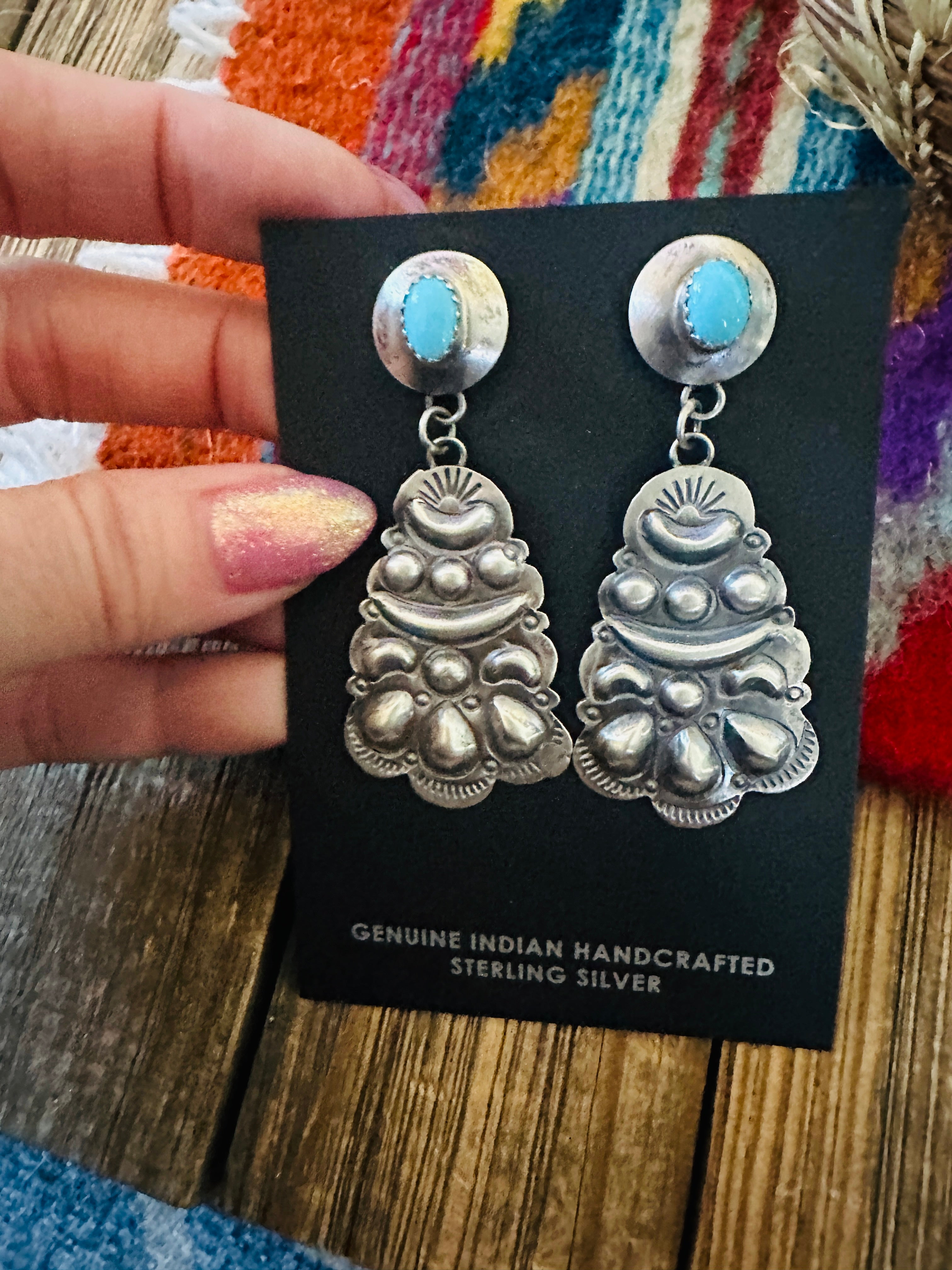 Handcrafted Turquoise & Sterling Silver Concho Dangle Earrings